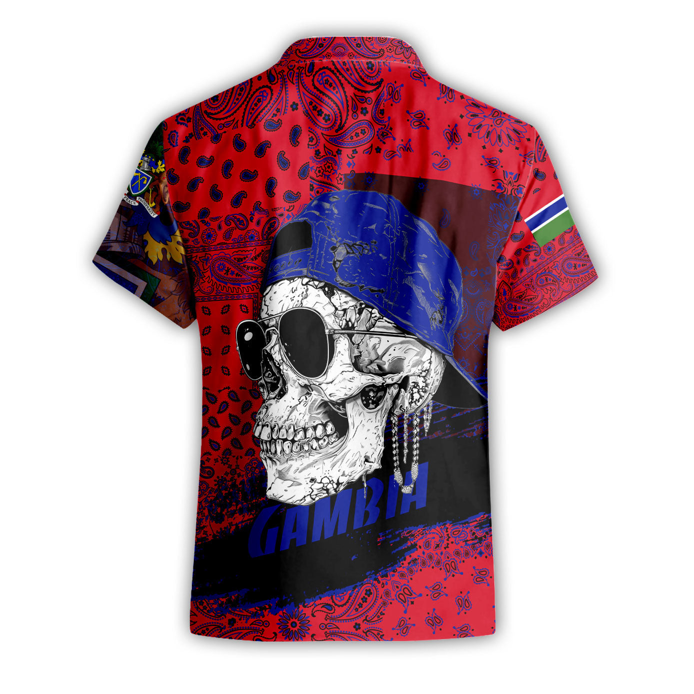 Gambia Short Sleeve Shirt Paisley Flag And Skull Style 2