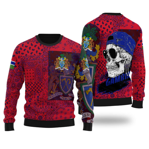 Gambia Ugly Sweater Paisley Flag And Skull Style 1