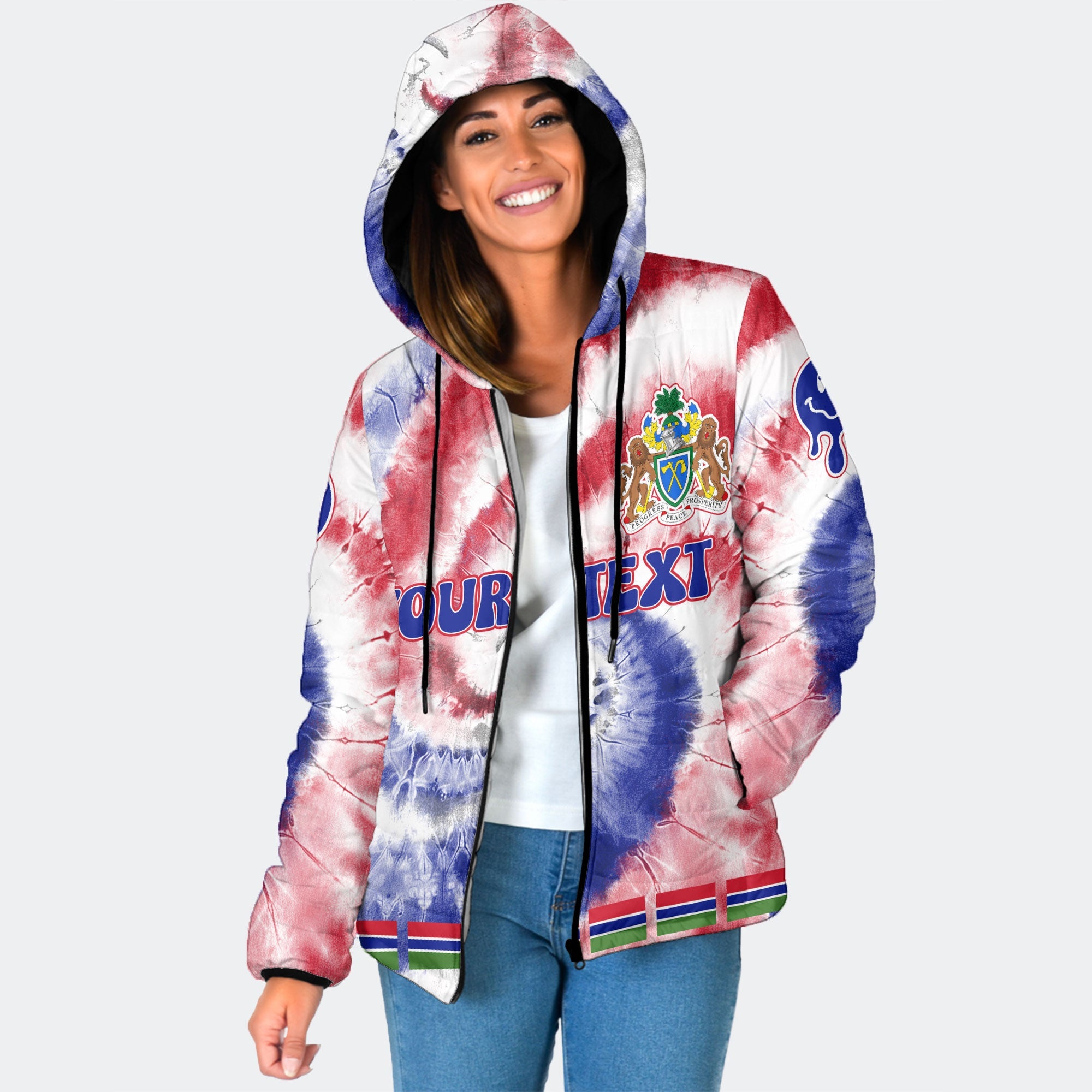 Gambia Women Hooded Padded Jacket Custom Tie Dye Style 1