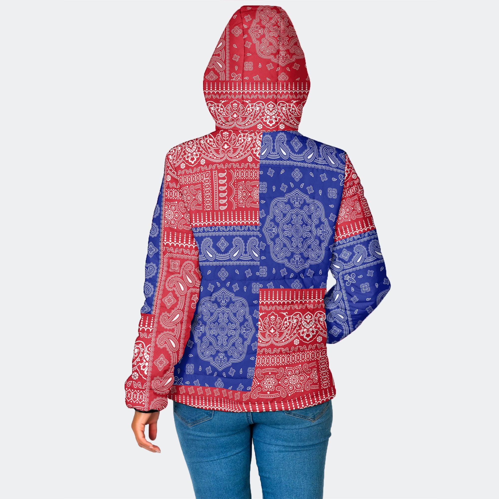 Gambia Women Hooded Padded Jacket Flag And Paisley Basic Style 2