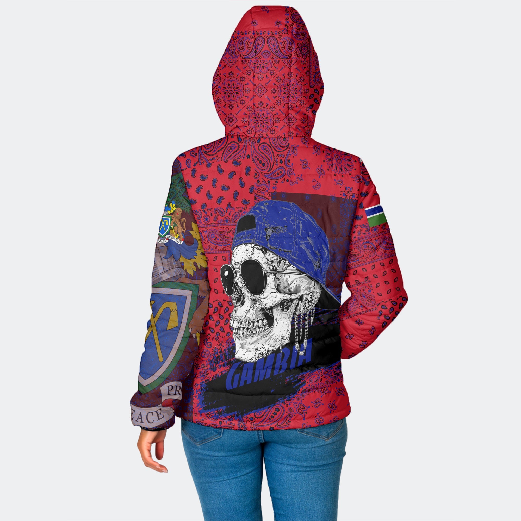 Gambia Women Hooded Padded Jacket Paisley Flag And Skull Style 2