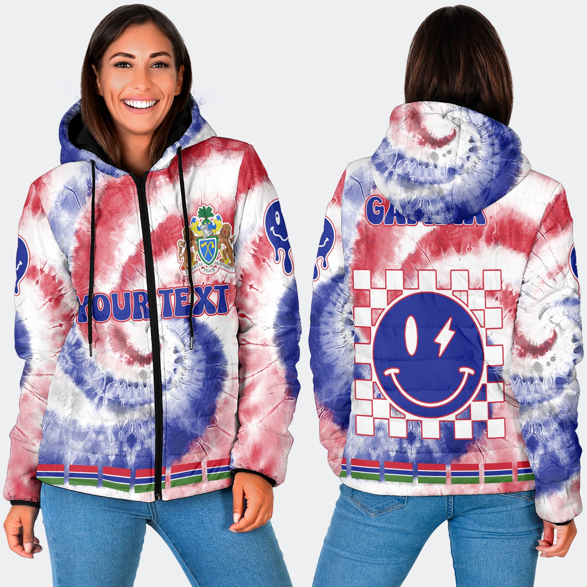 Gambia Women Hooded Padded Jacket Custom Tie Dye Style 3