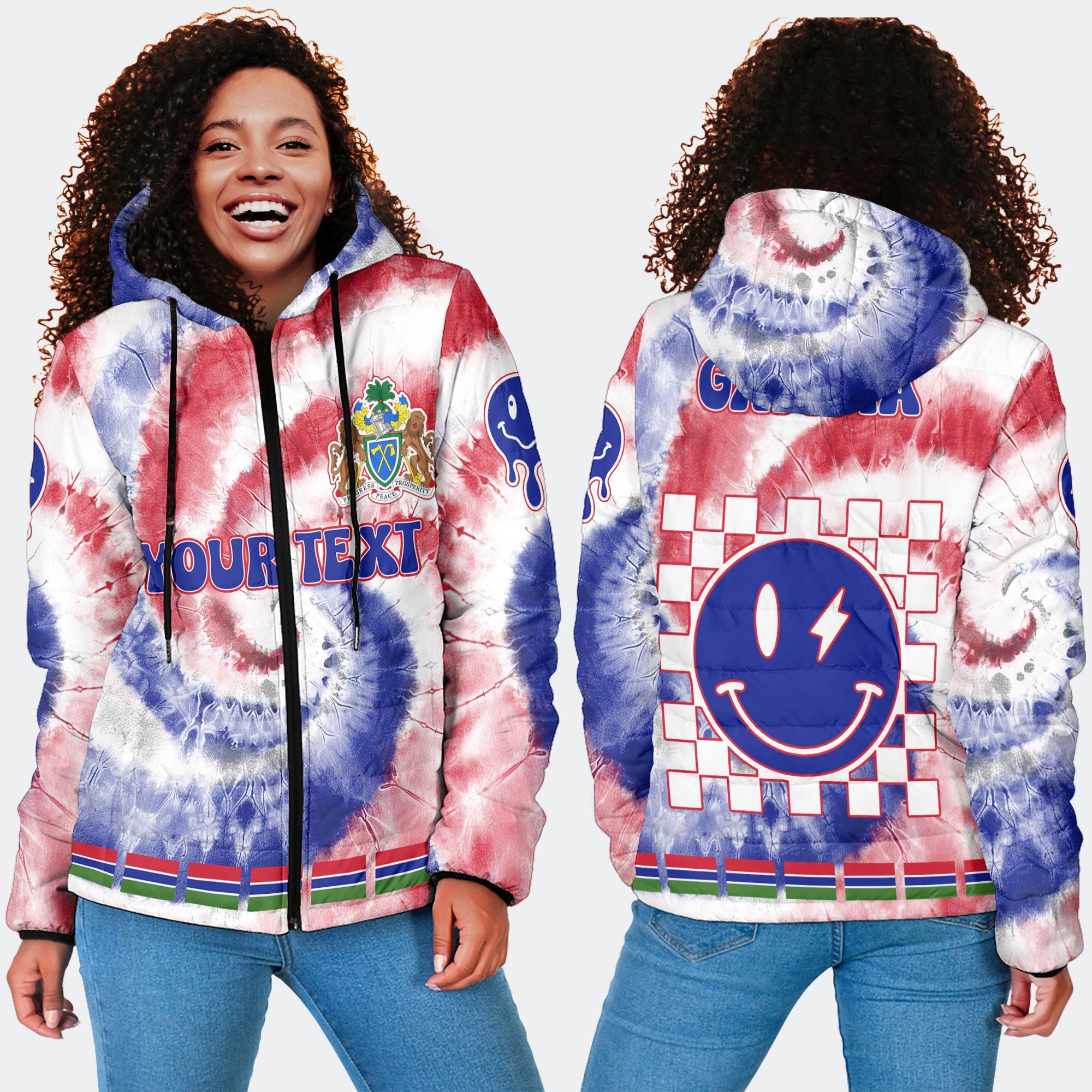 Gambia Women Hooded Padded Jacket Custom Tie Dye Style 4