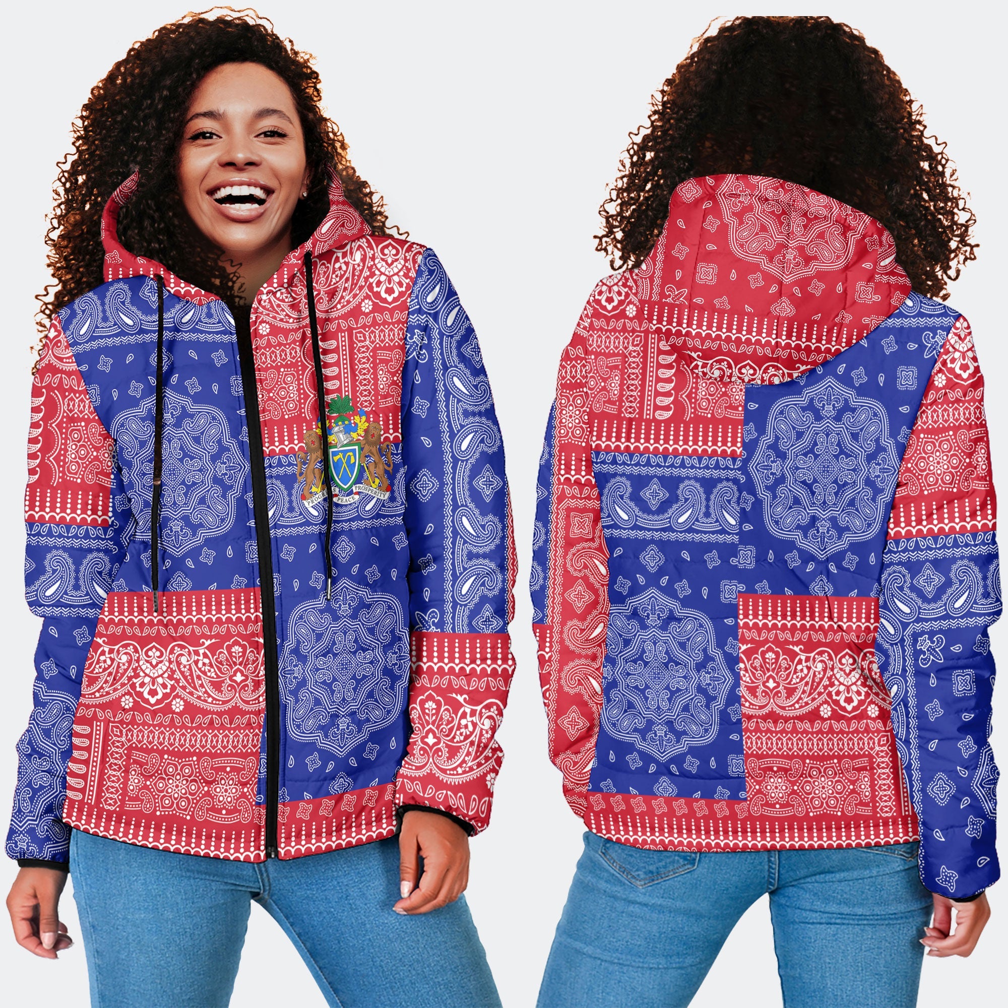 Gambia Women Hooded Padded Jacket Flag And Paisley Basic Style 4