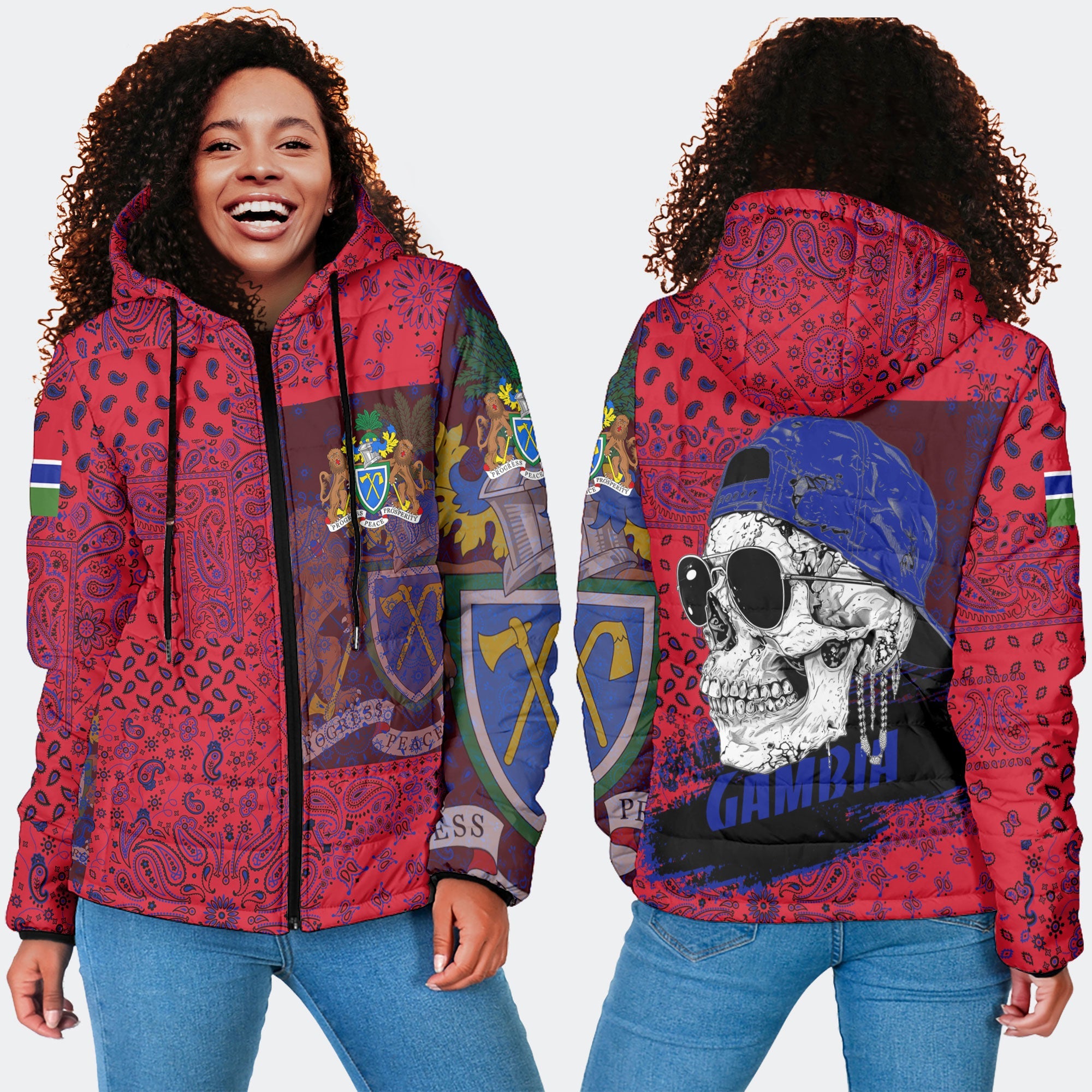 Gambia Women Hooded Padded Jacket Paisley Flag And Skull Style 4