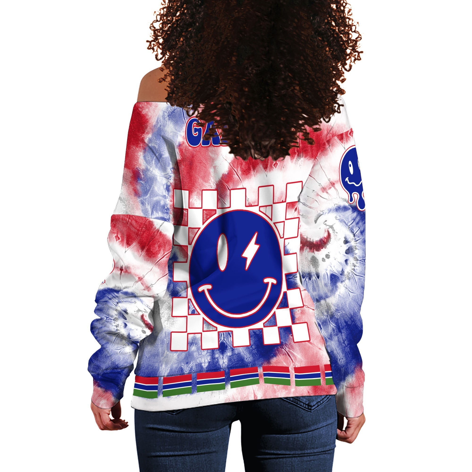 Gambia Women Off Shoulder Sweatshirt Custom Tie Dye Style 1