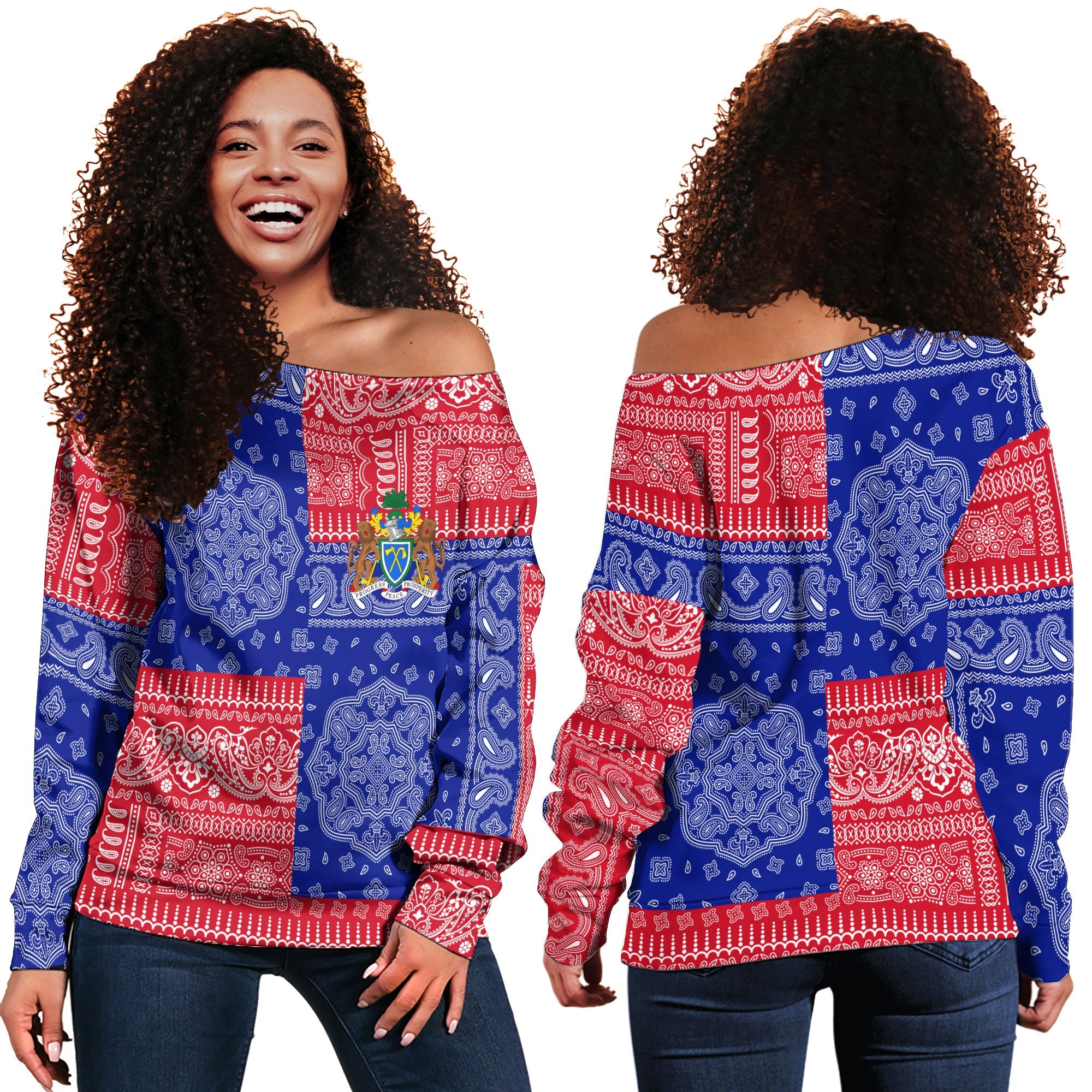 Gambia Women Off Shoulder Sweatshirt Flag And Paisley Basic Style 1