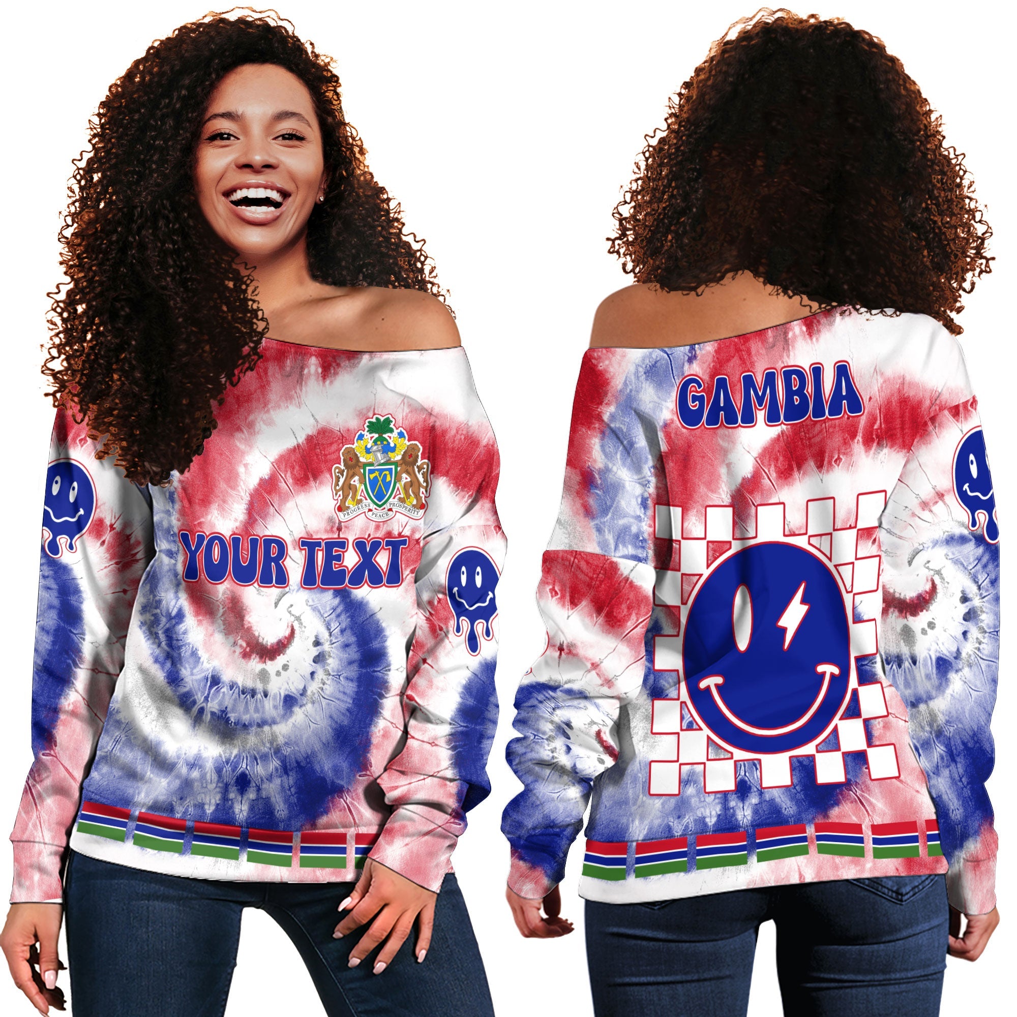 Gambia Women Off Shoulder Sweatshirt Custom Tie Dye Style 2