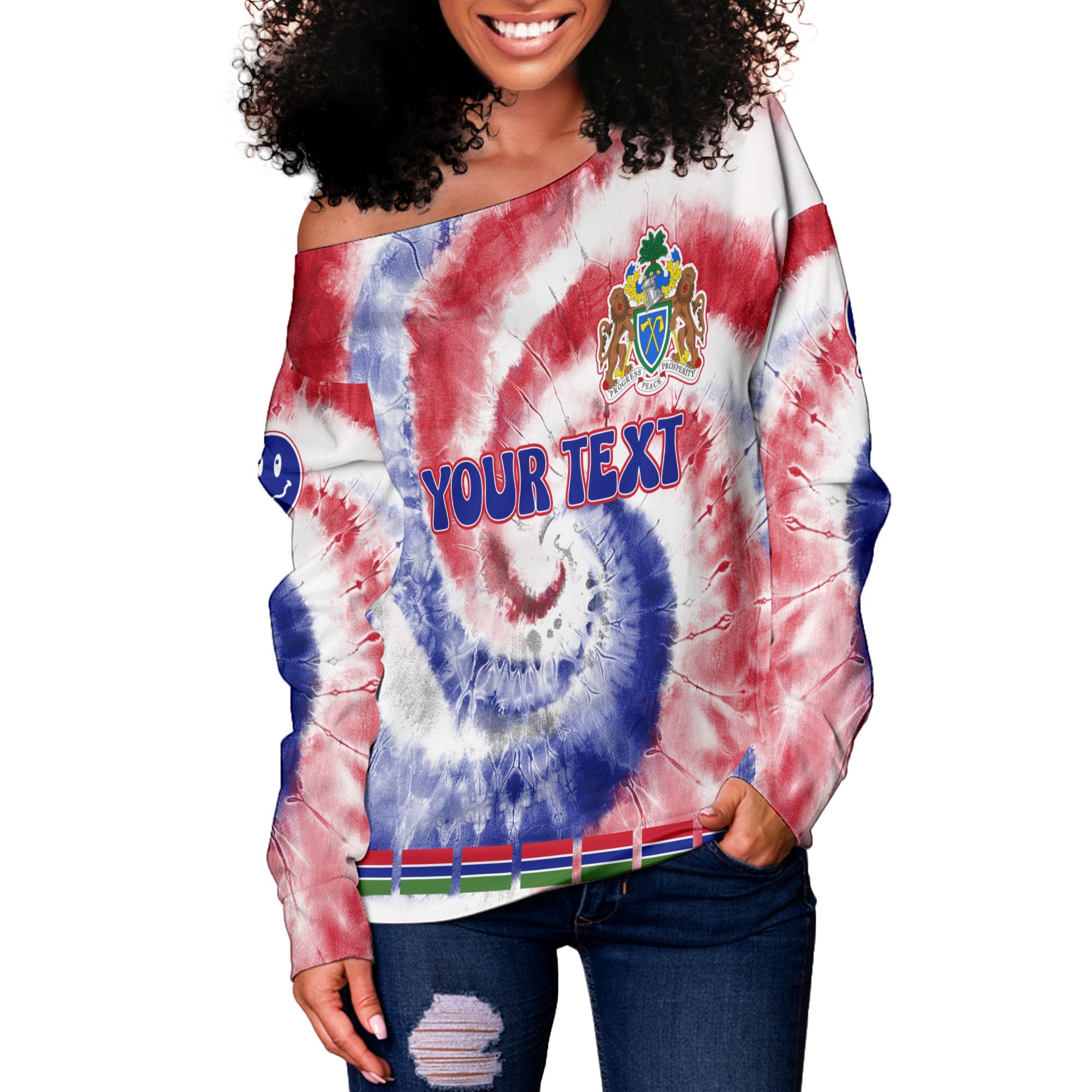 Gambia Women Off Shoulder Sweatshirt Custom Tie Dye Style 3