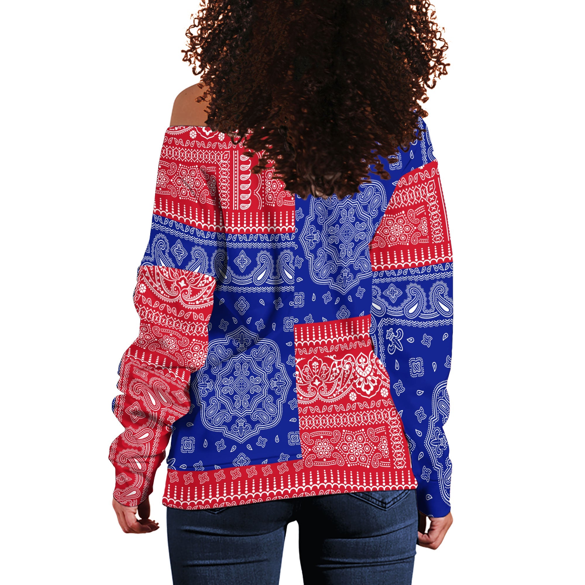 Gambia Women Off Shoulder Sweatshirt Flag And Paisley Basic Style 3