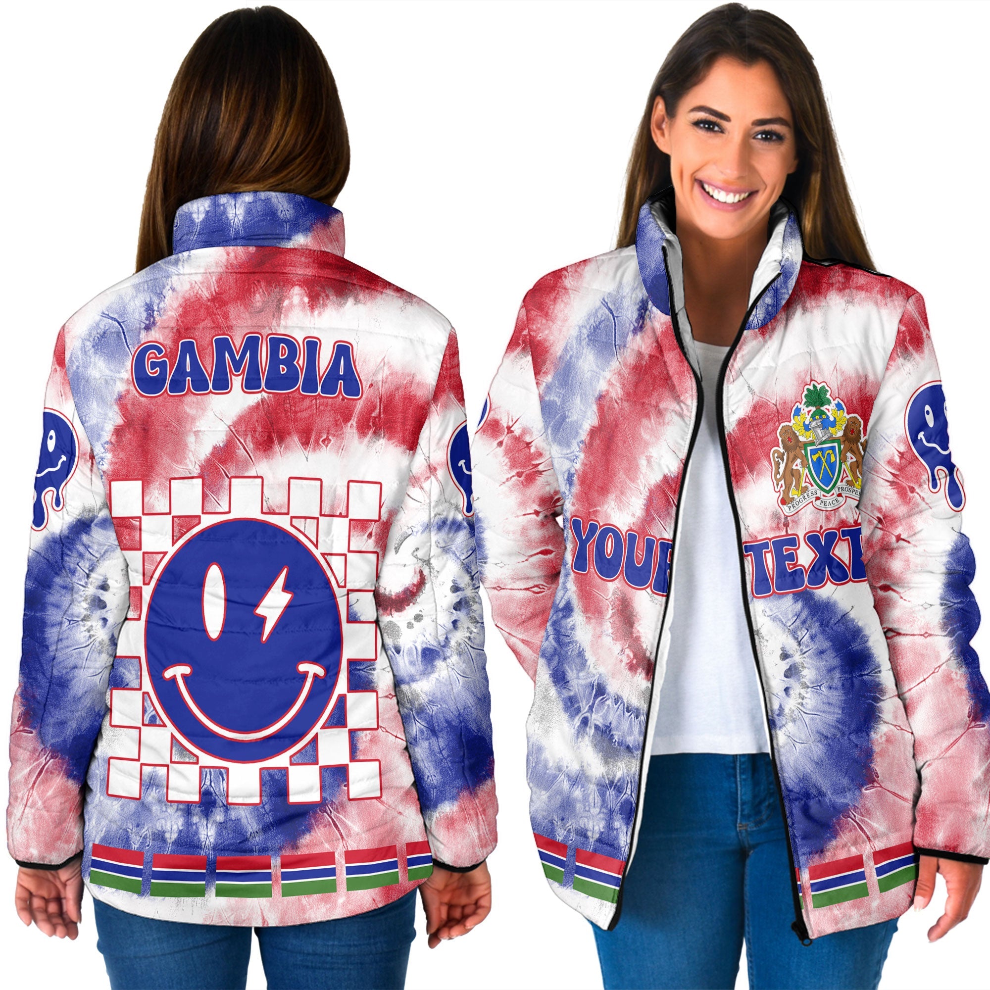 Gambia Women Padded Jacket Custom Tie Dye Style 3