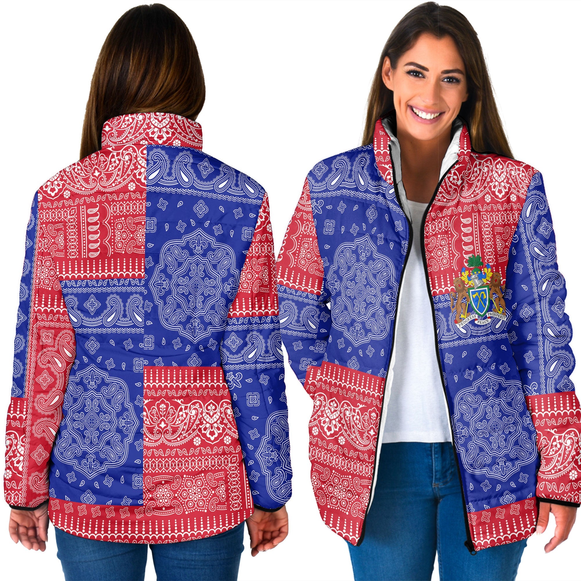 Gambia Women Padded Jacket Flag And Paisley Basic Style 3