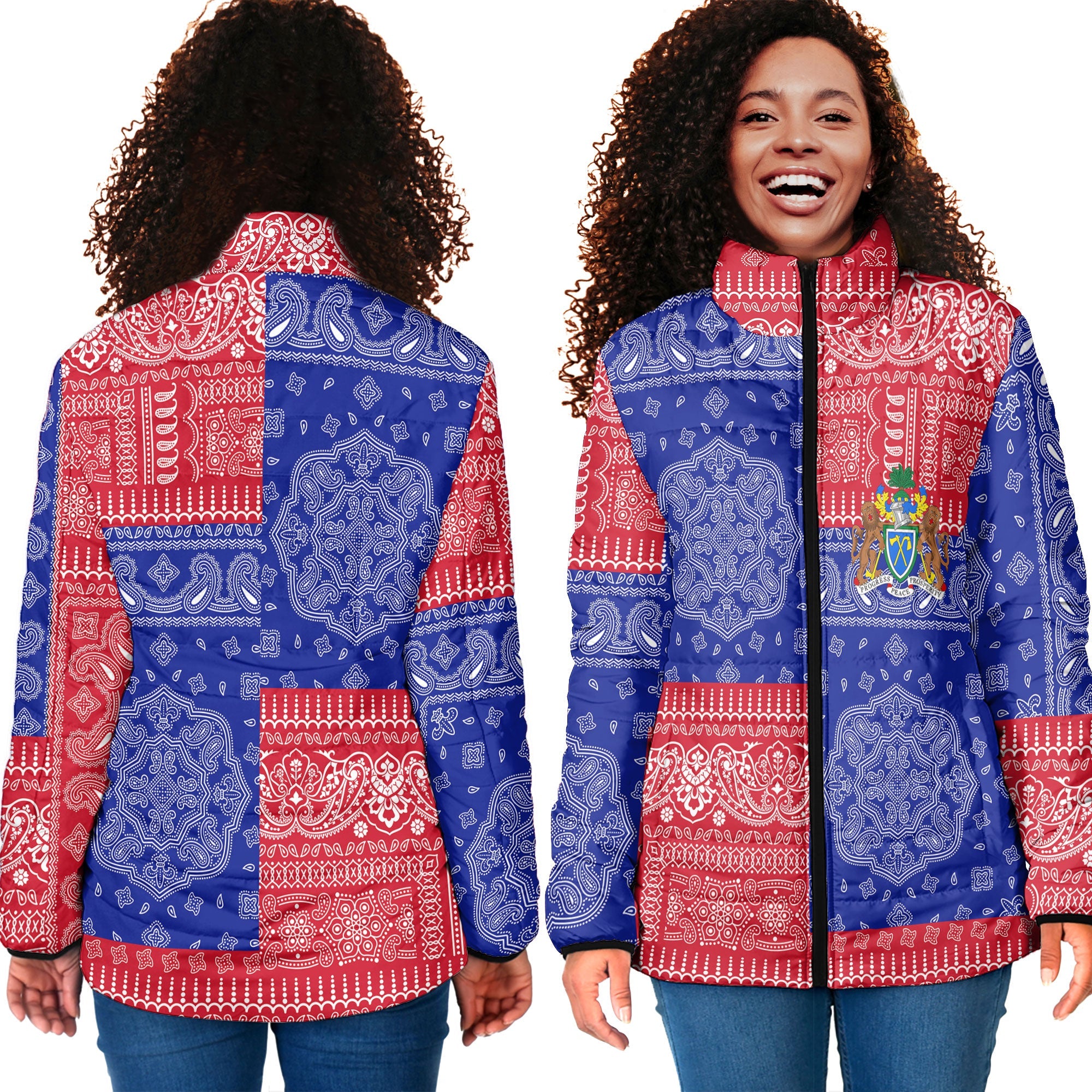 Gambia Women Padded Jacket Flag And Paisley Basic Style 4