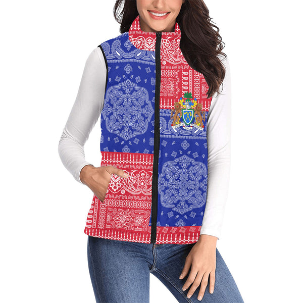 Gambia Women Padded Jacket Vest Flag And Paisley Basic Style 1