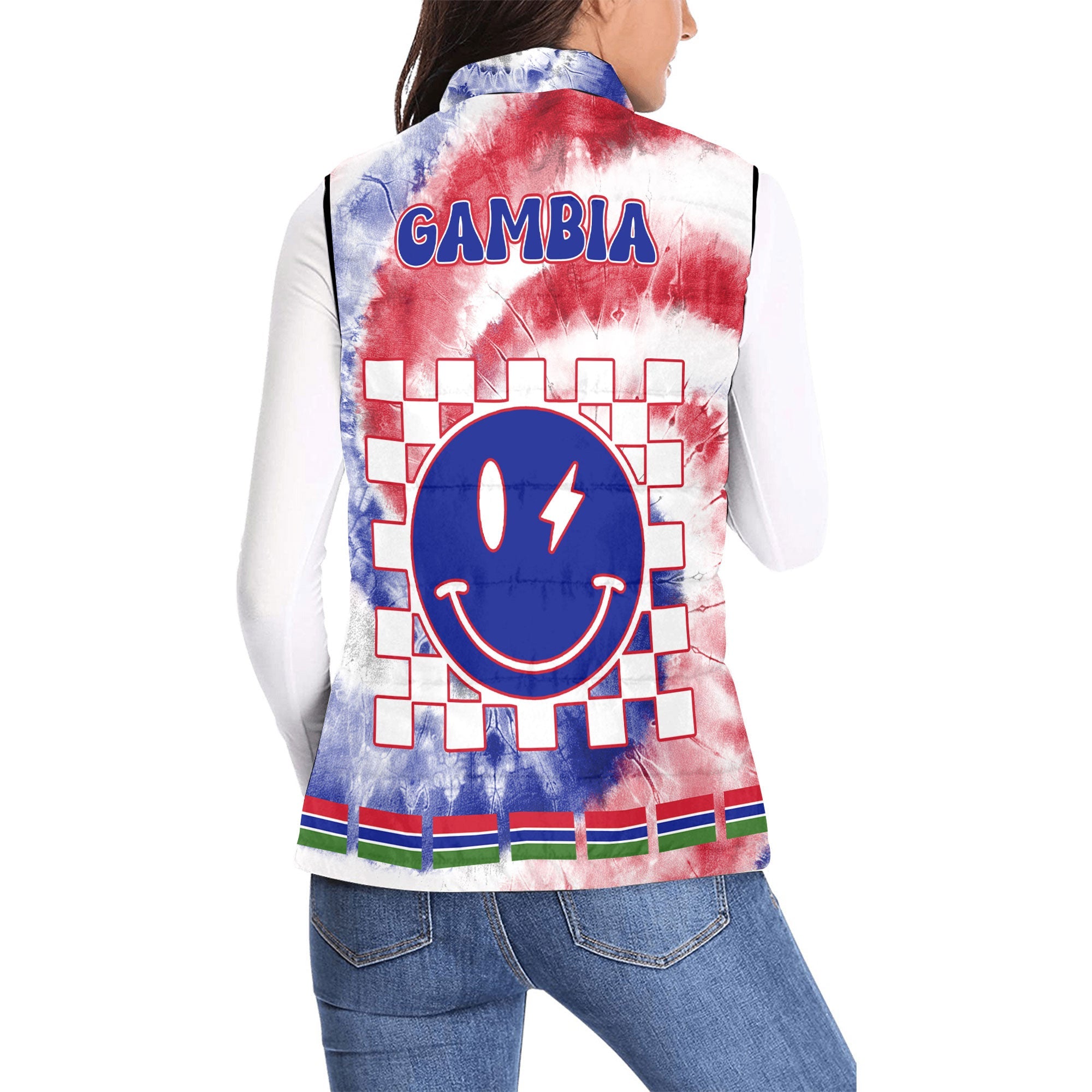 Gambia Women Padded Jacket Vest Custom Tie Dye Style 2