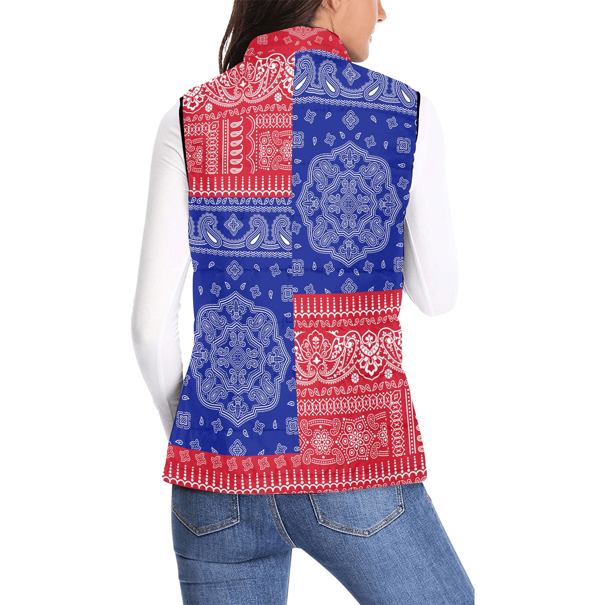 Gambia Women Padded Jacket Vest Flag And Paisley Basic Style 2