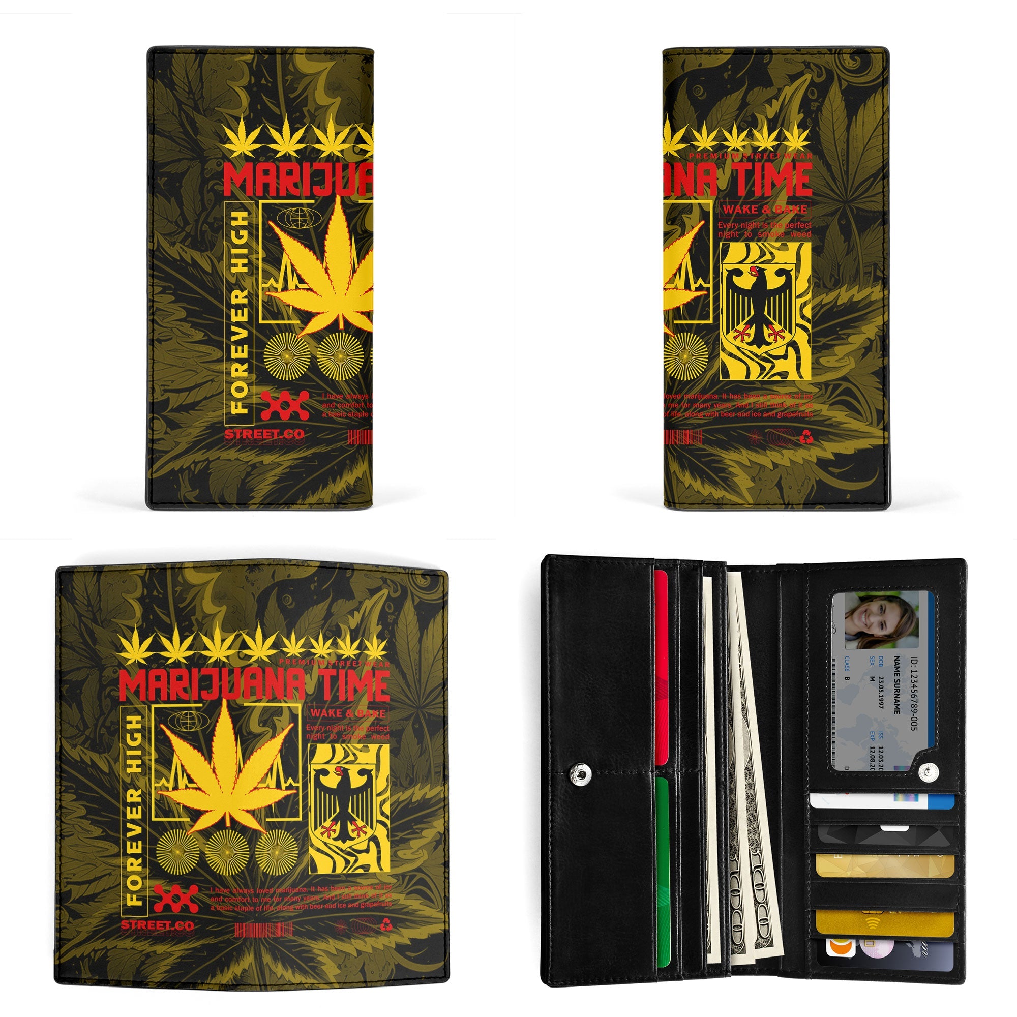 Germany Leather Wallet Flag & Coat Of Arms Marijuanas Style