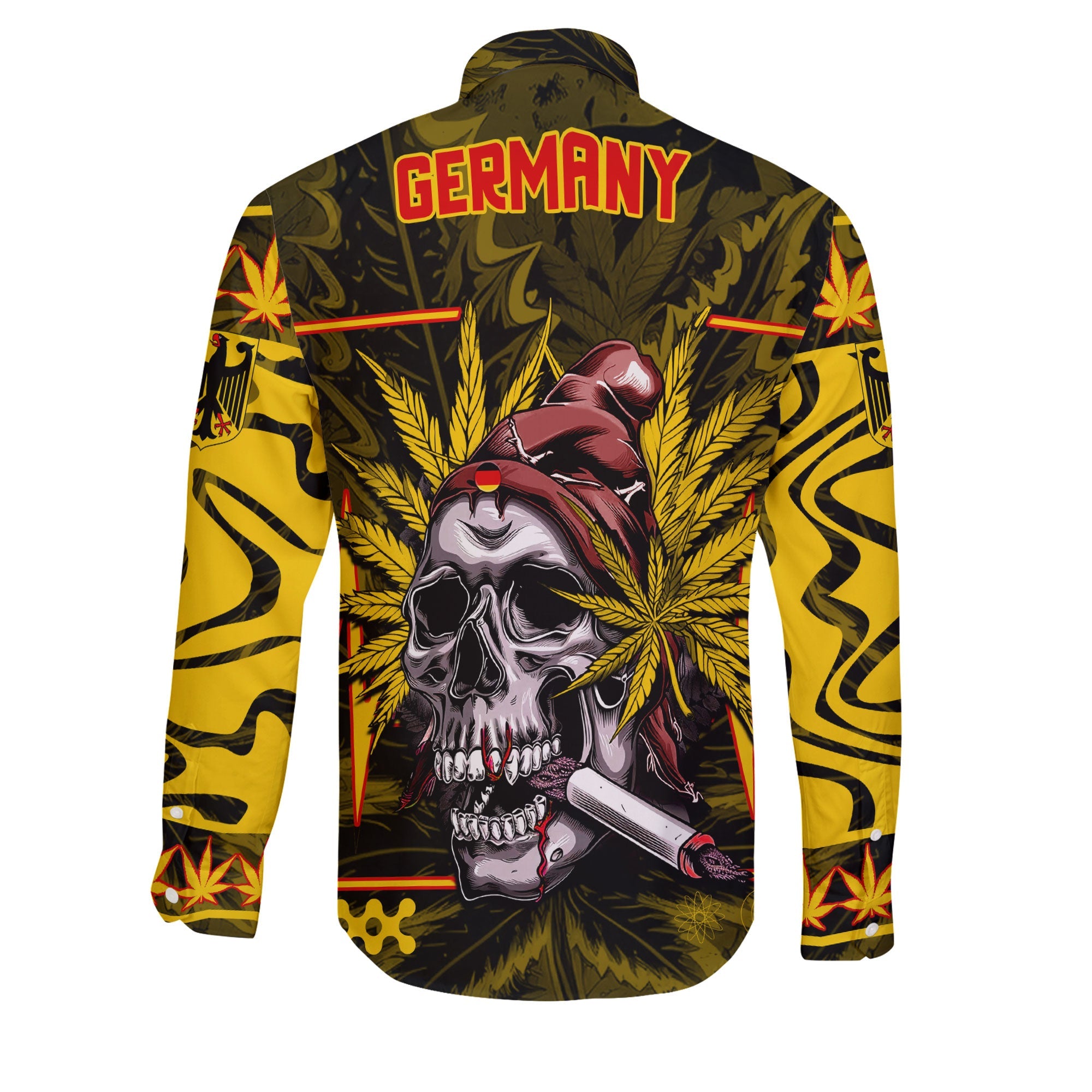 Germany Long Sleeve Button Shirt Flag & Coat Of Arms Marijuanas Style