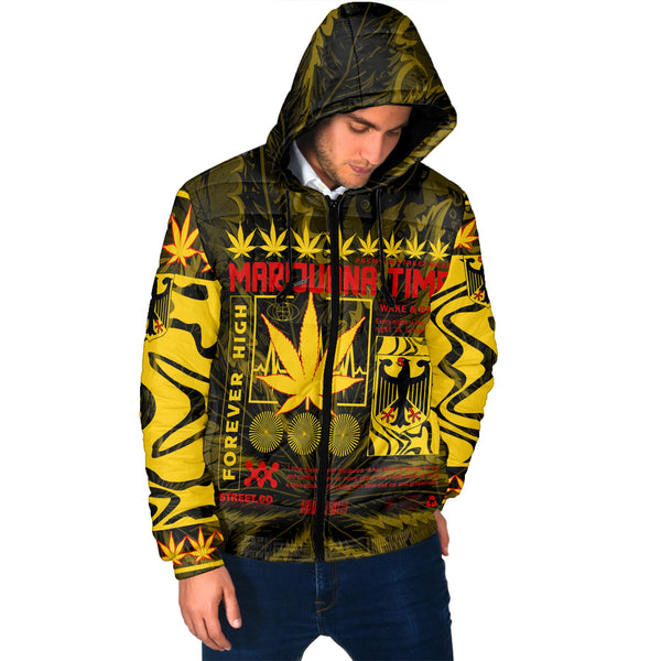 Germany Men Hooded Padded Jacket Flag & Coat Of Arms Marijuanas Style