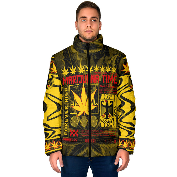 Germany Men Padded Jacket Flag & Coat Of Arms Marijuanas Style