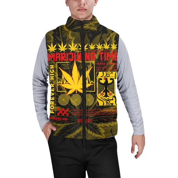 Germany Men Padded Jacket Vest Flag & Coat Of Arms Marijuanas Style