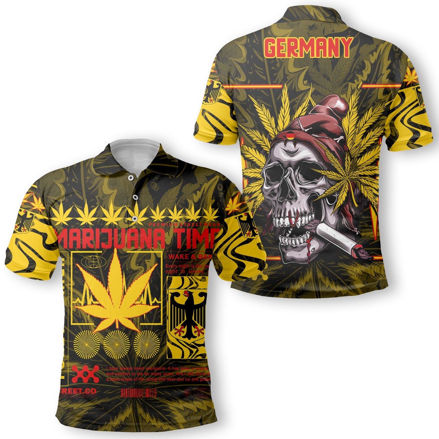 Germany Polo Shirt Flag & Coat Of Arms Marijuanas Style