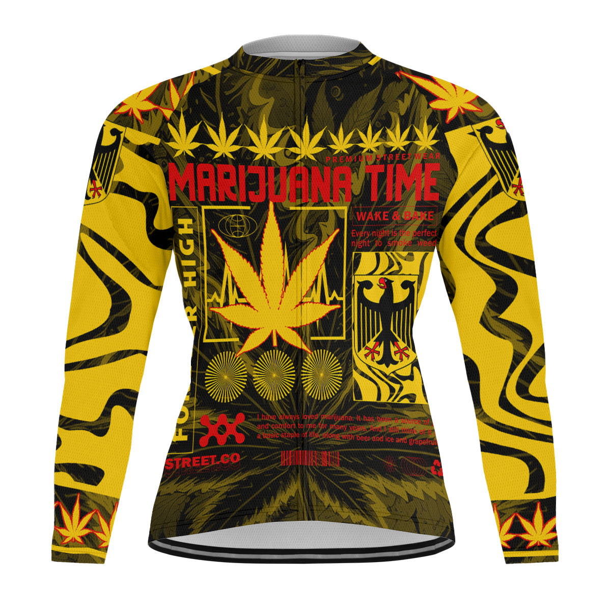 Germany Men's Cycling Jersey Long Sleeve Flag & Coat Of Arms Marijuanas Style