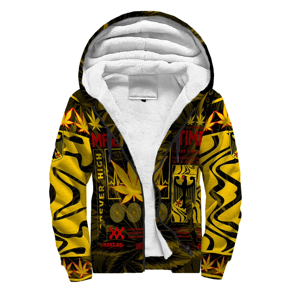 Germany Sherpa Hoodie Flag & Coat Of Arms Marijuanas Style