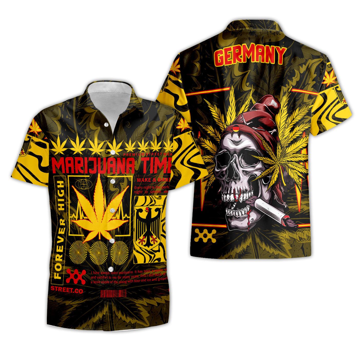 Germany Short Sleeve Shirt Flag & Coat Of Arms Marijuanas Style