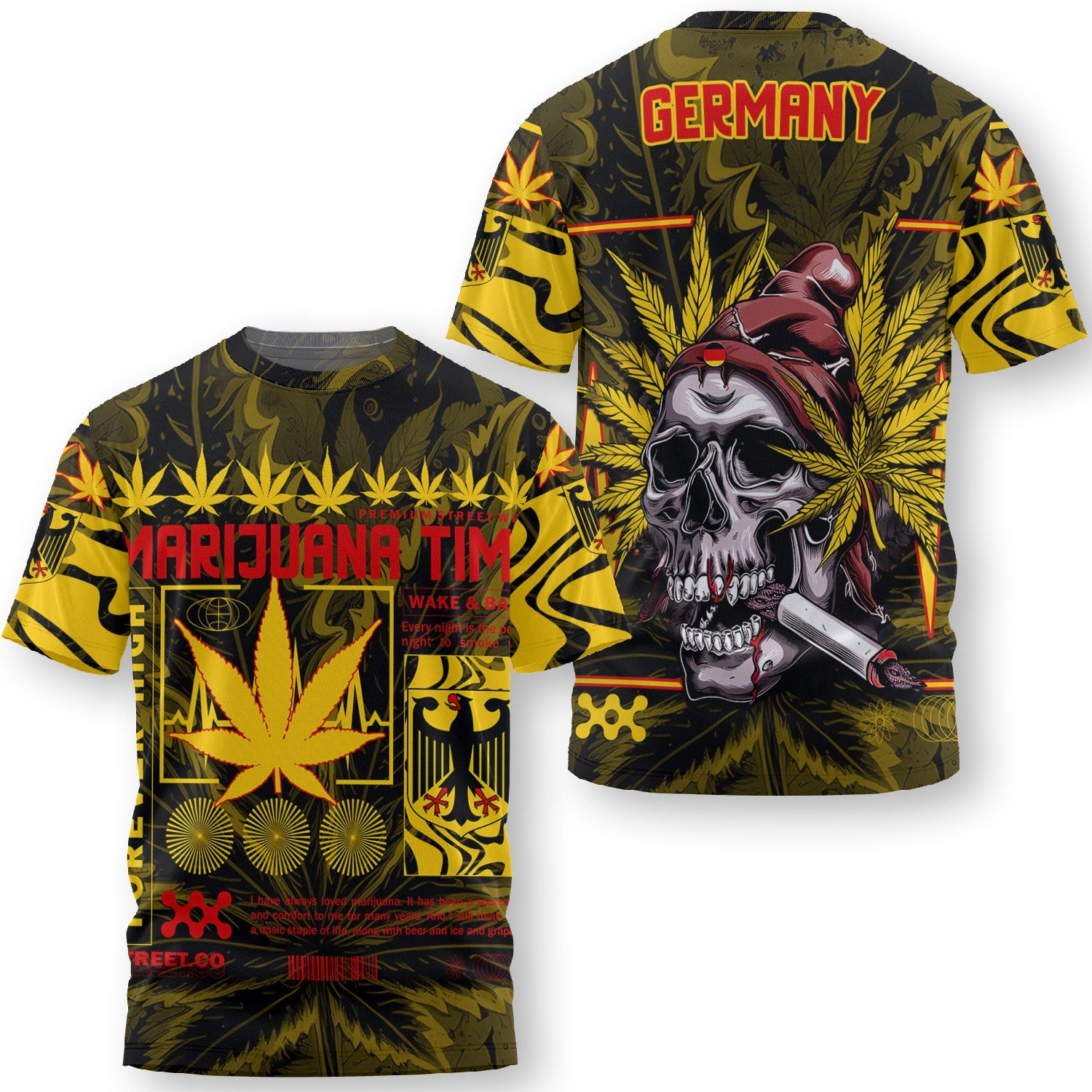 Germany T Shirt Flag & Coat Of Arms Marijuanas Style