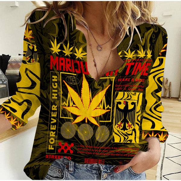 Germany Women Casual Shirt Flag & Coat Of Arms Marijuanas Style