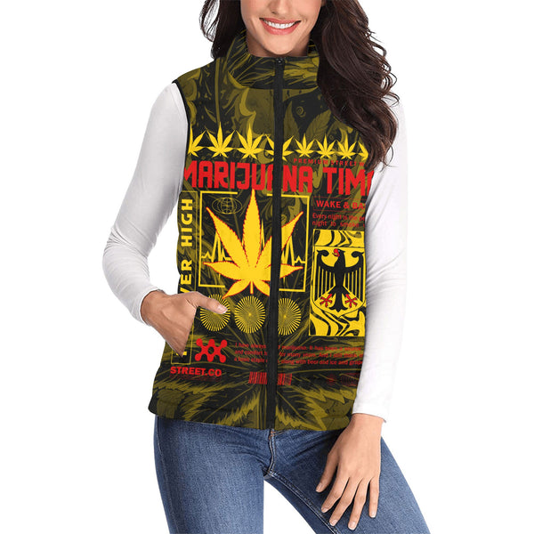 Germany Women Padded Jacket Vest Flag & Coat Of Arms Marijuanas Style