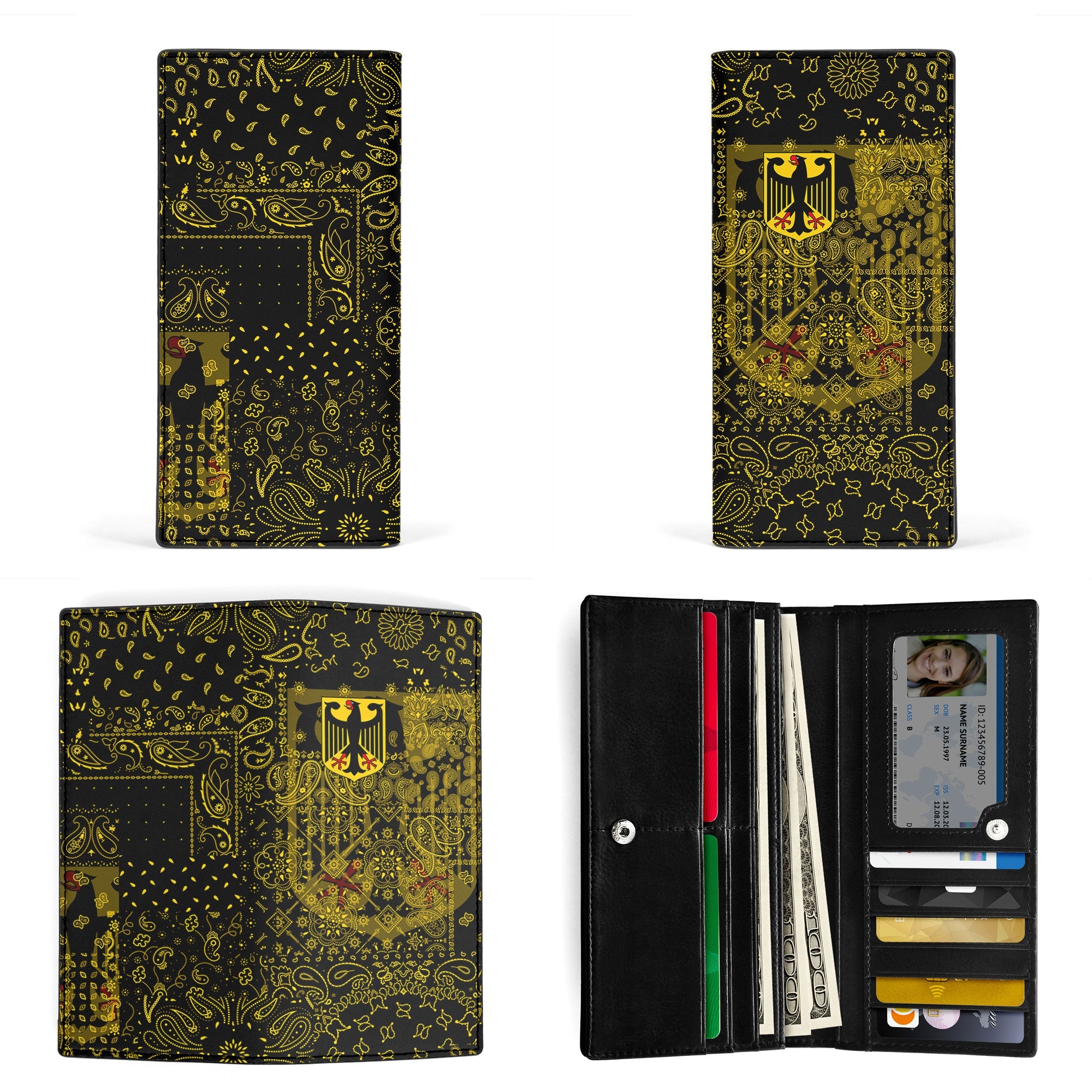 Germany Leather Wallet Paisley Flag And Skull Style 3