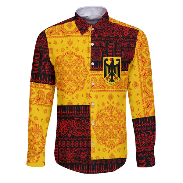 Germany Long Sleeve Button Shirt Flag And Paisley Basic Style 1