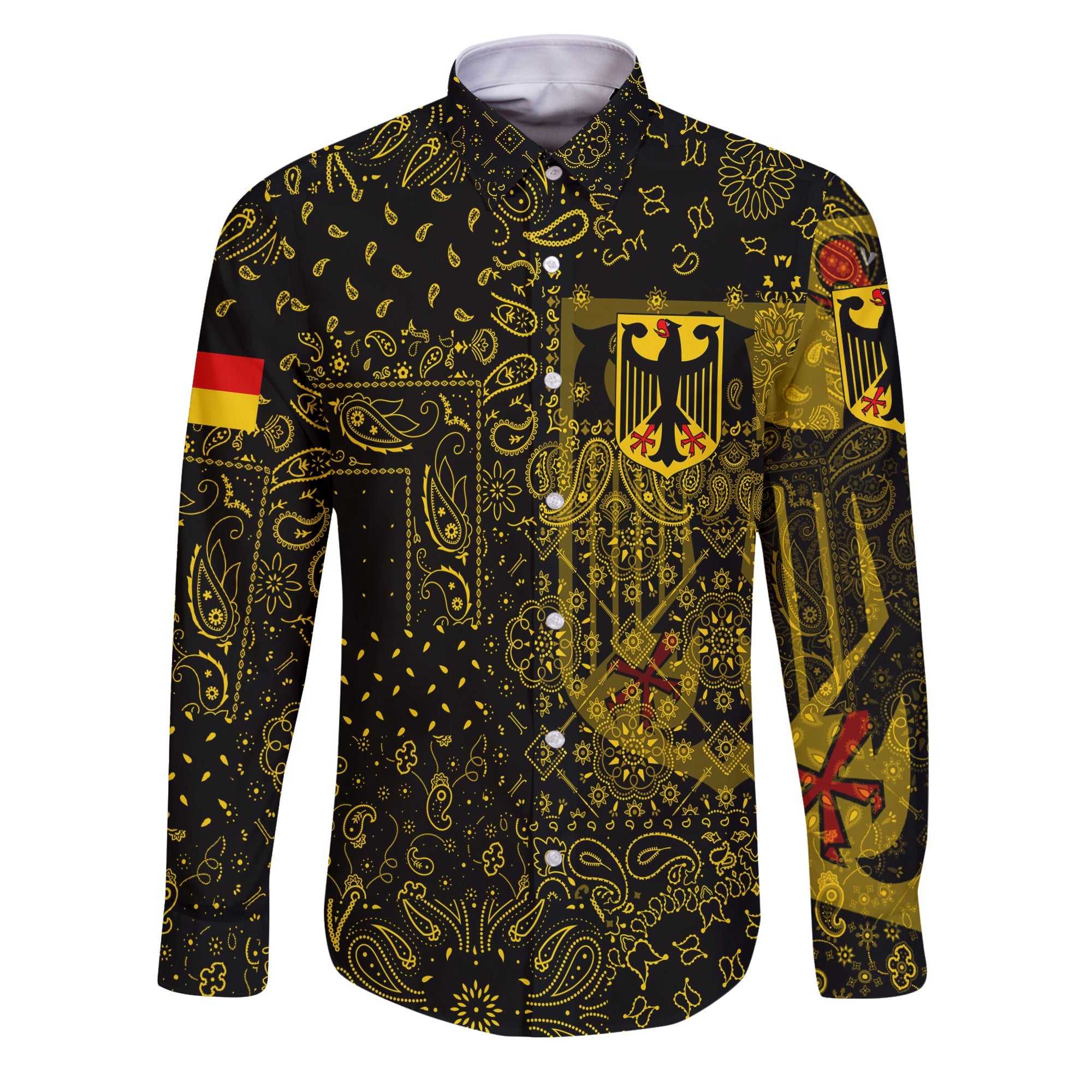 Germany Long Sleeve Button Shirt Paisley Flag And Skull Style 1