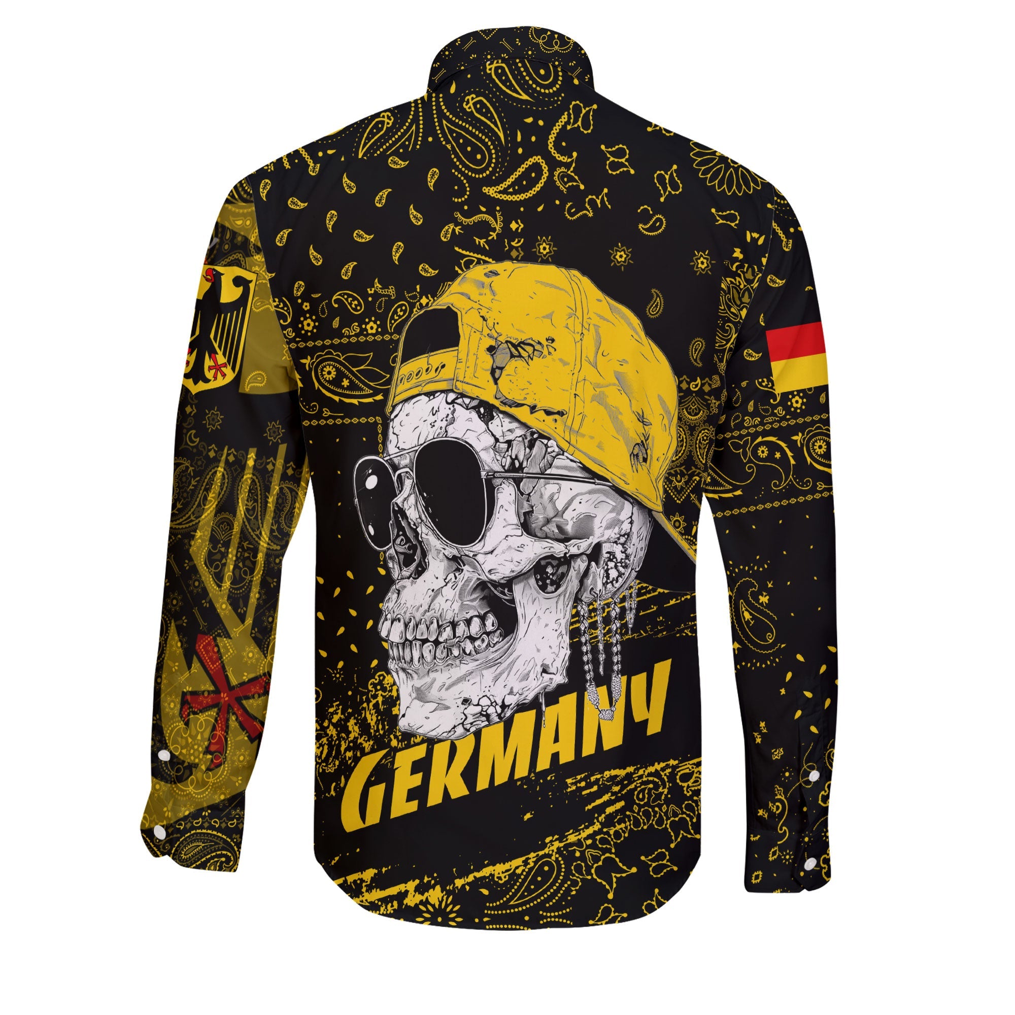 Germany Long Sleeve Button Shirt Paisley Flag And Skull Style 2