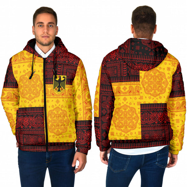 Germany Men Hooded Padded Jacket Flag And Paisley Basic Style 1