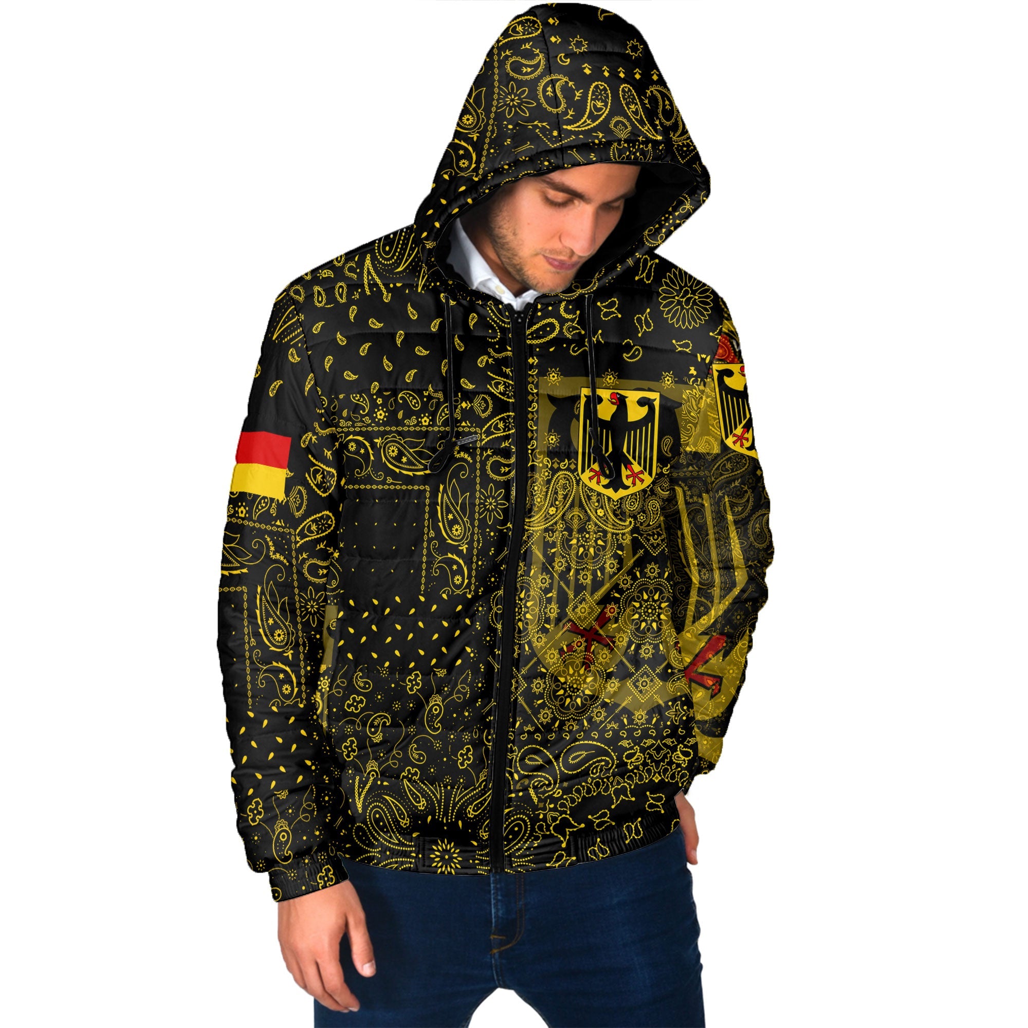 Germany Men Hooded Padded Jacket Paisley Flag And Skull Style 2