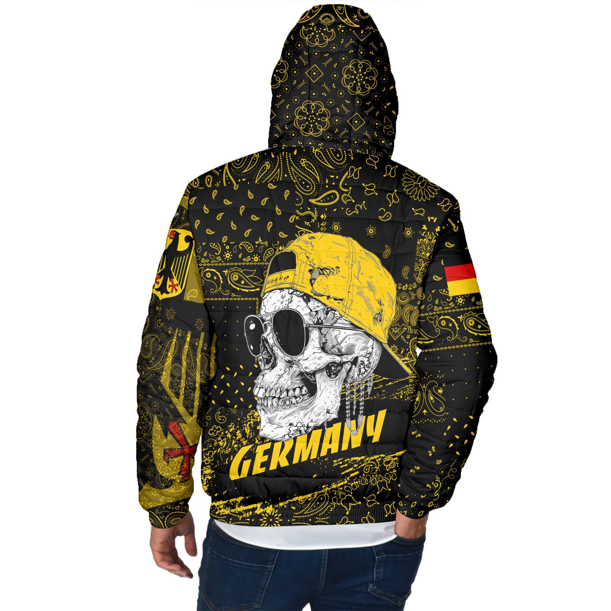 Germany Men Hooded Padded Jacket Paisley Flag And Skull Style 3