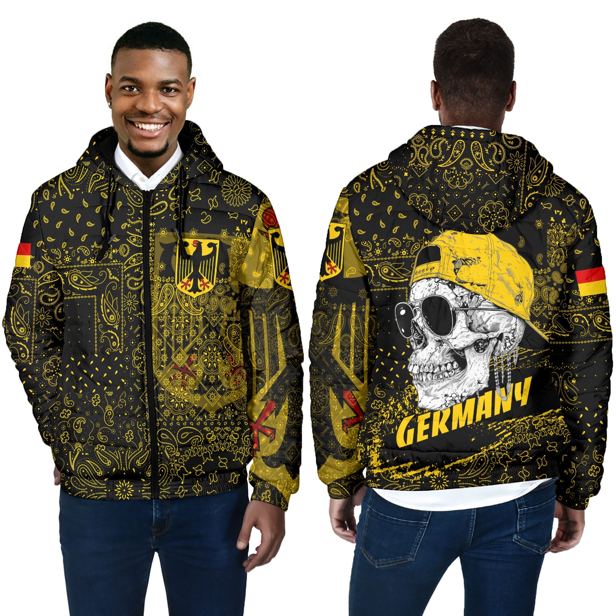 Germany Men Hooded Padded Jacket Paisley Flag And Skull Style 4