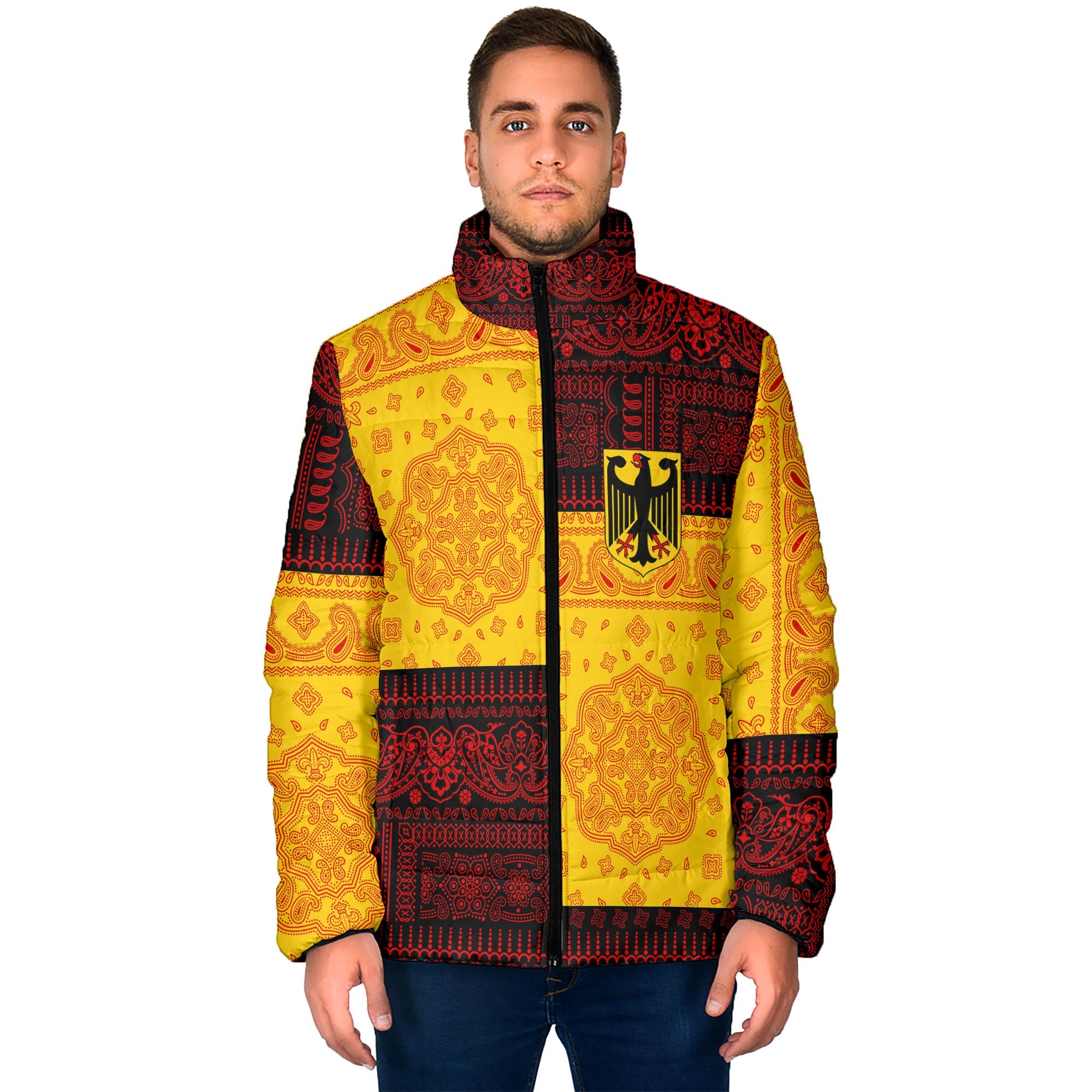 Germany Men Padded Jacket Flag And Paisley Basic Style 1