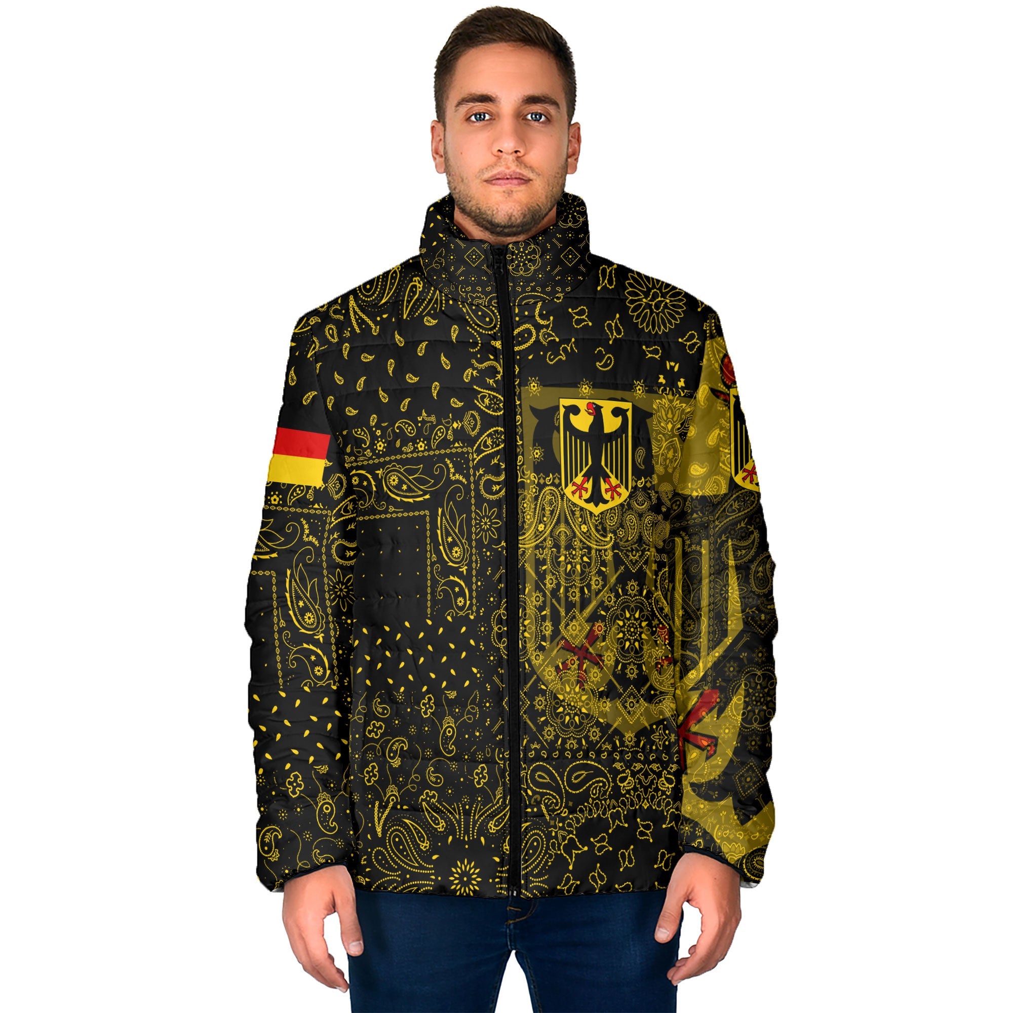 Germany Men Padded Jacket Paisley Flag And Skull Style 1