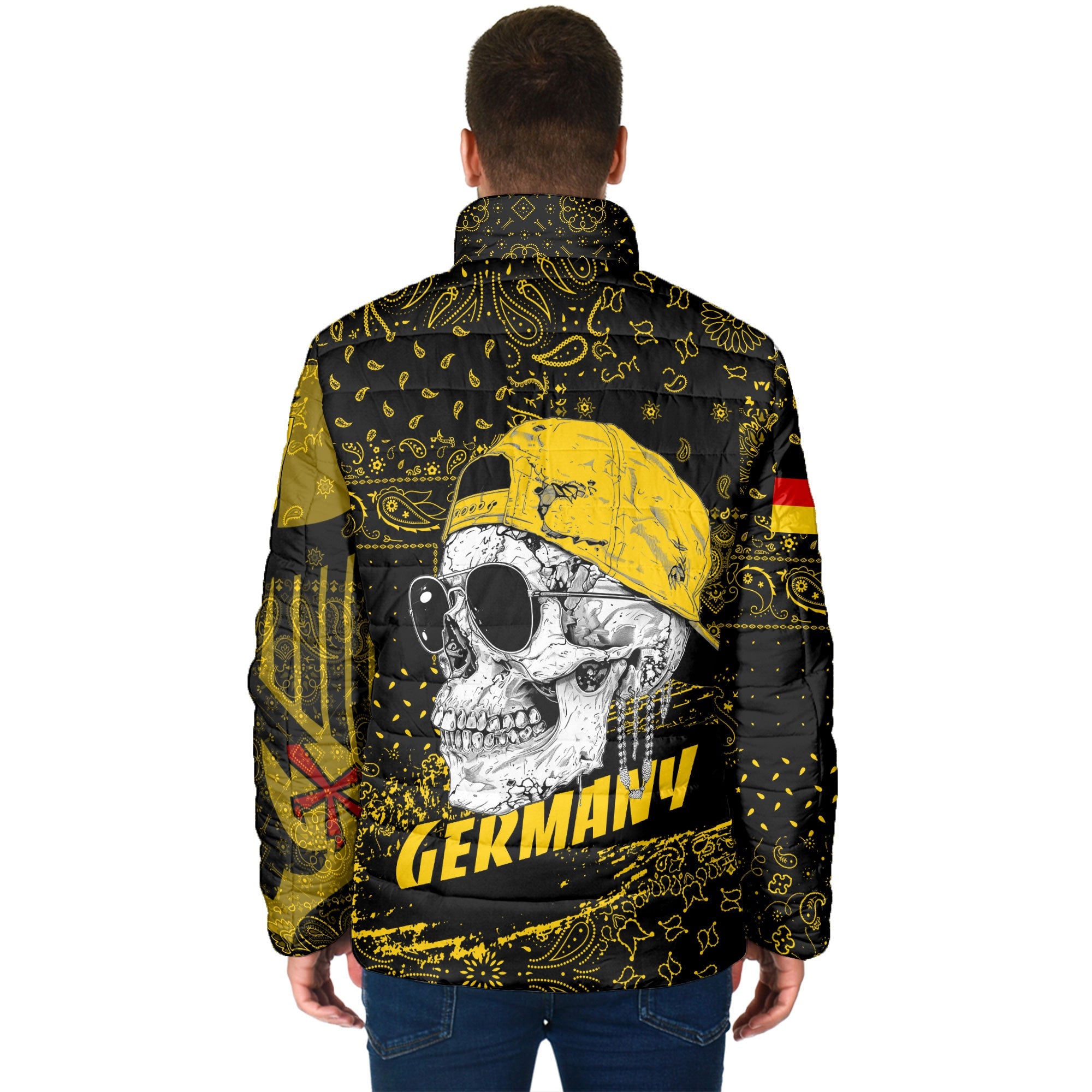 Germany Men Padded Jacket Paisley Flag And Skull Style 2