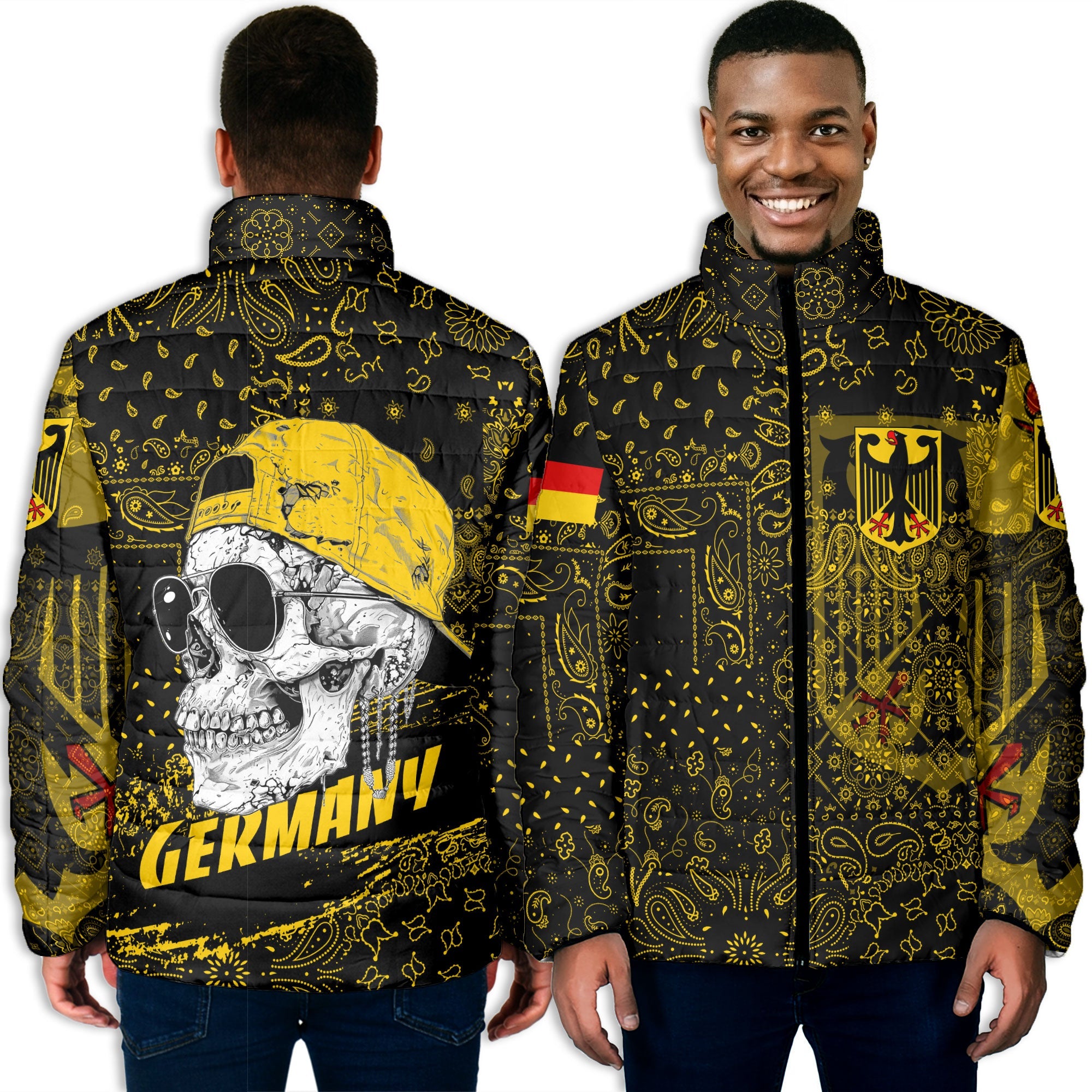 Germany Men Padded Jacket Paisley Flag And Skull Style 3