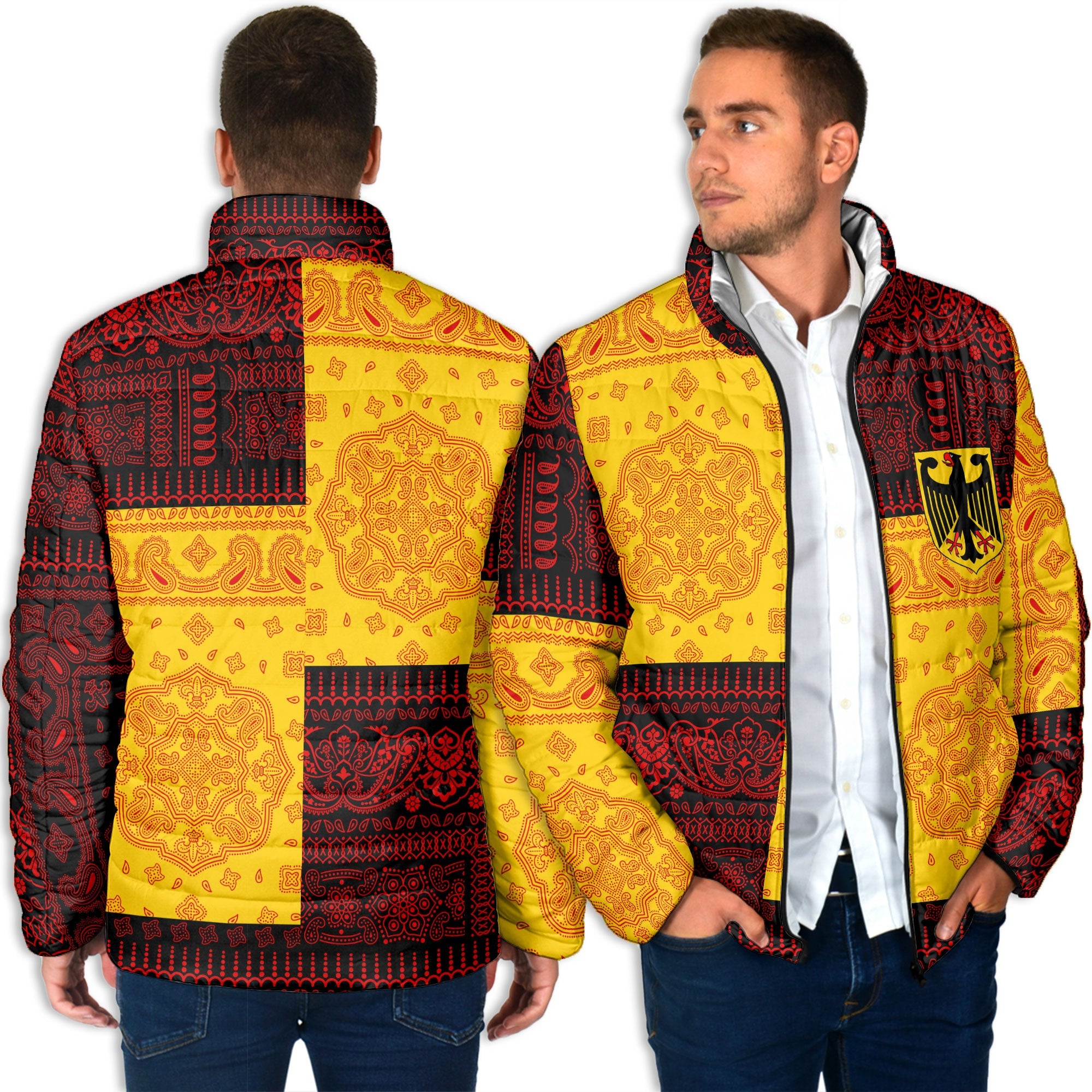 Germany Men Padded Jacket Flag And Paisley Basic Style 4