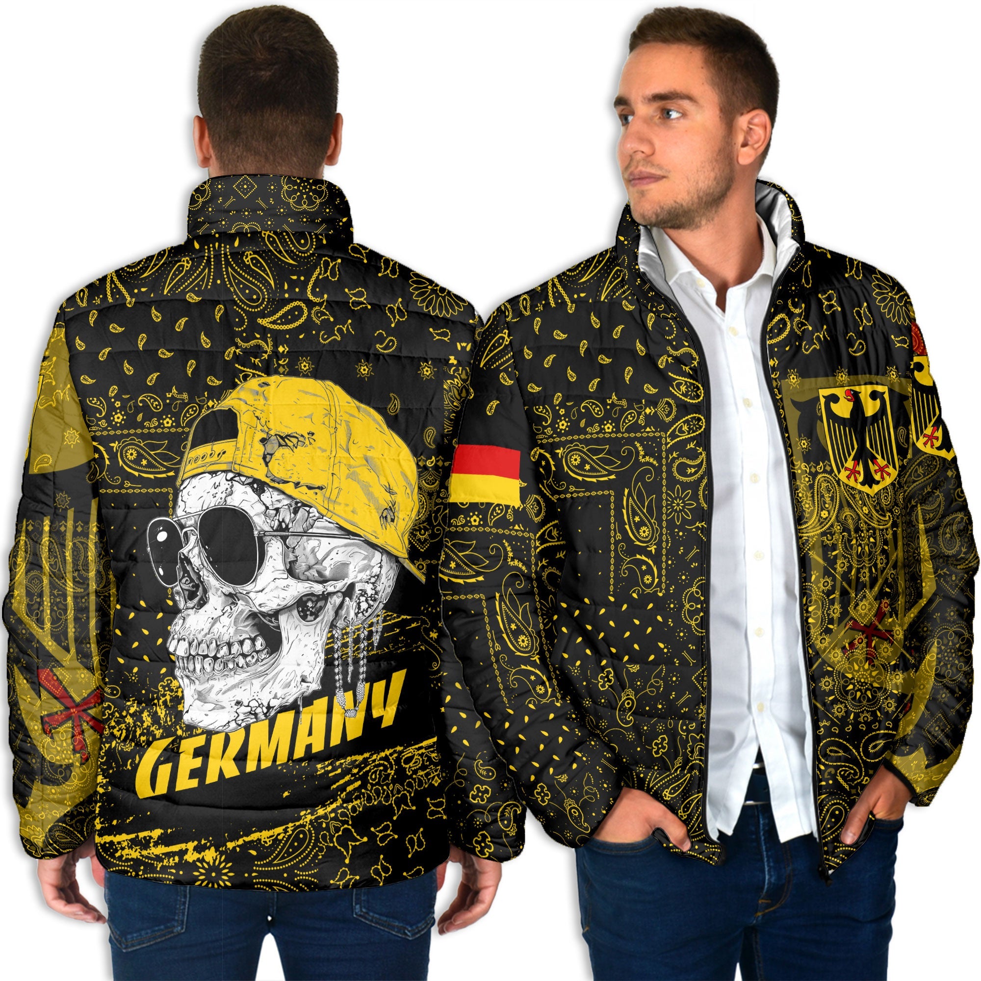 Germany Men Padded Jacket Paisley Flag And Skull Style 4