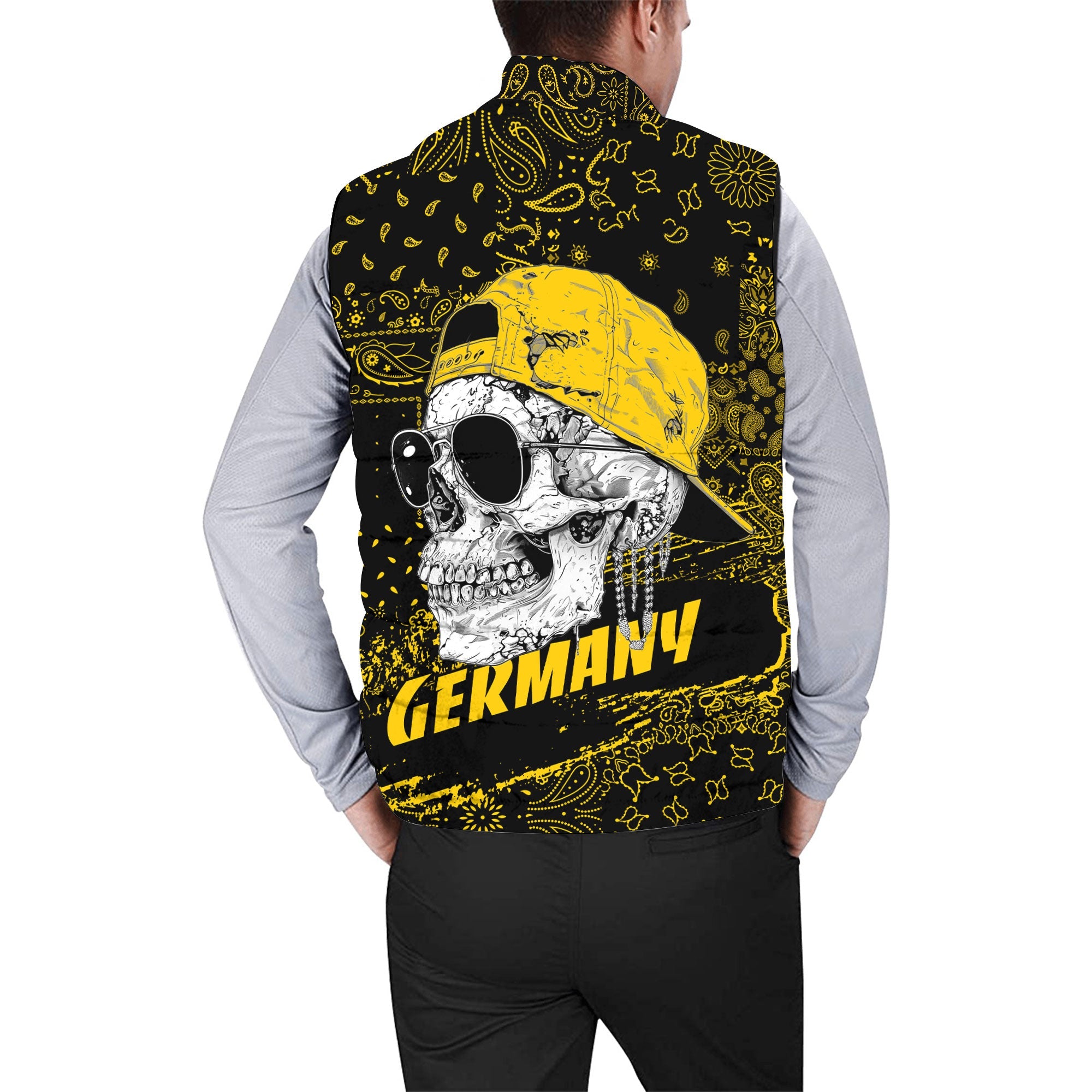 Germany Men Padded Jacket Vest Paisley Flag And Skull Style 2