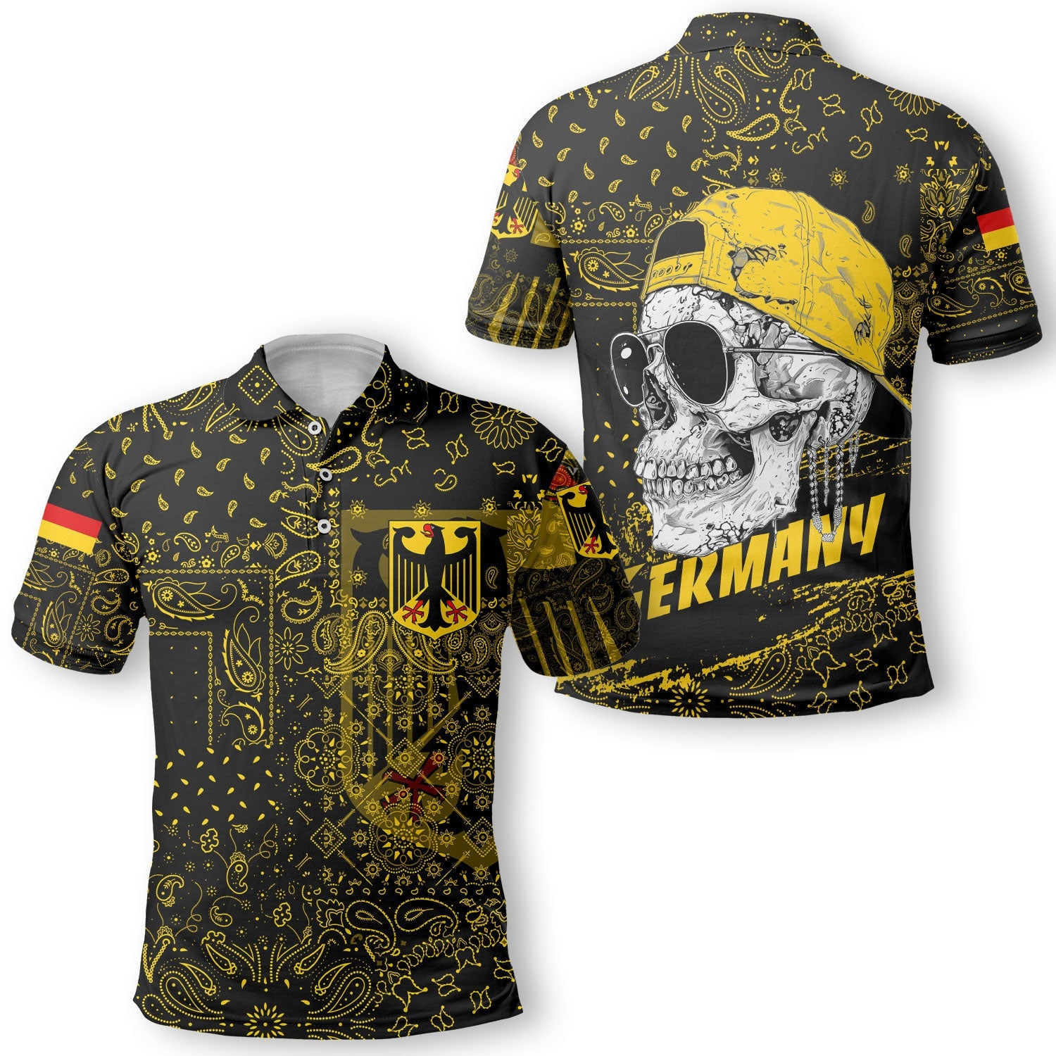 Germany Polo Shirt Paisley Flag And Skull Style 1