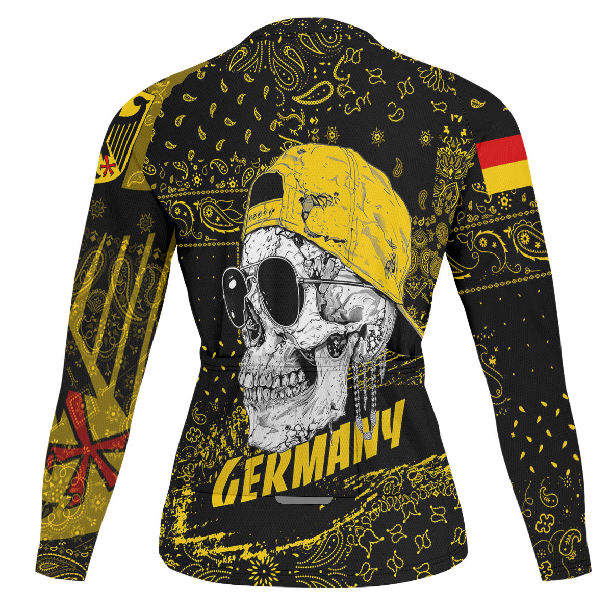 Germany Raglan Men Cycling Jersey Long Sleeve Paisley Flag And Skull Style 2