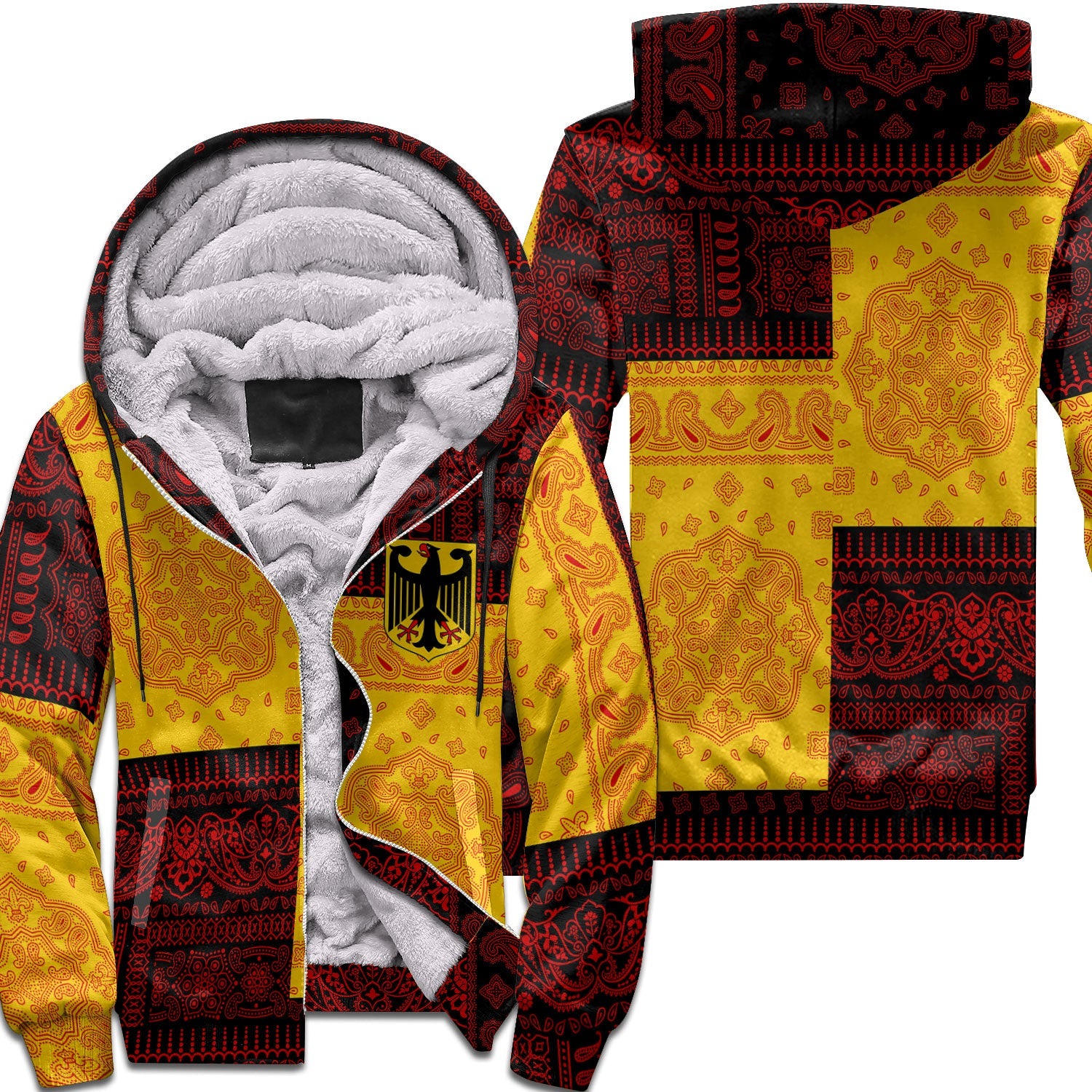 Germany Sherpa Hoodie Flag And Paisley Basic Style 1